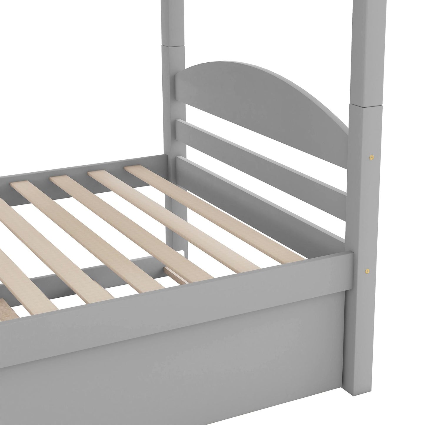 Space-Saving Twin L-Shaped Wood Bunk Bed with Trundle, Gray | Just Better Bunk Beds