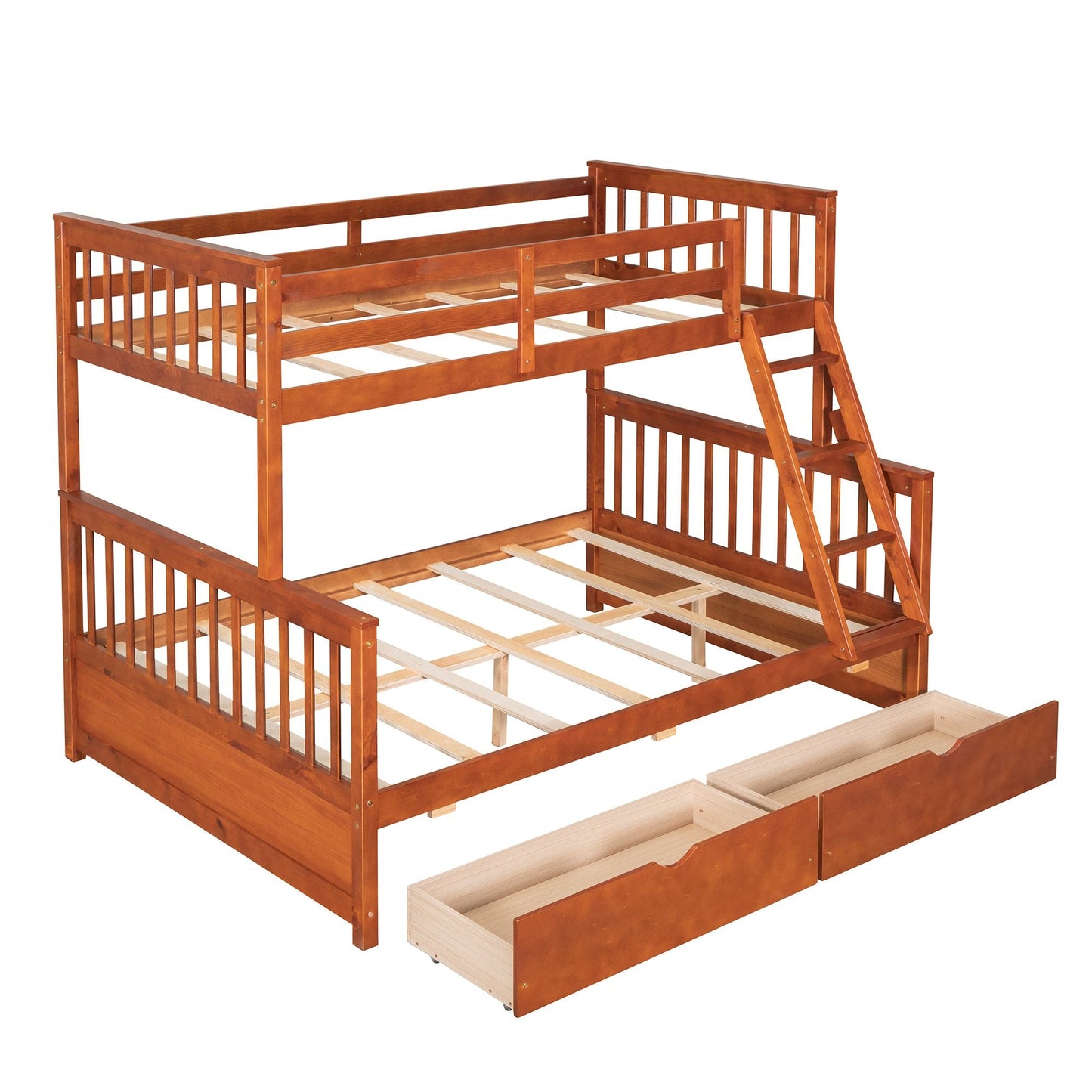 Heavy-Duty Twin Over Full Wood Bunk Bed with Ladders and Two Storage Drawers, White | Just Better Bunk Beds