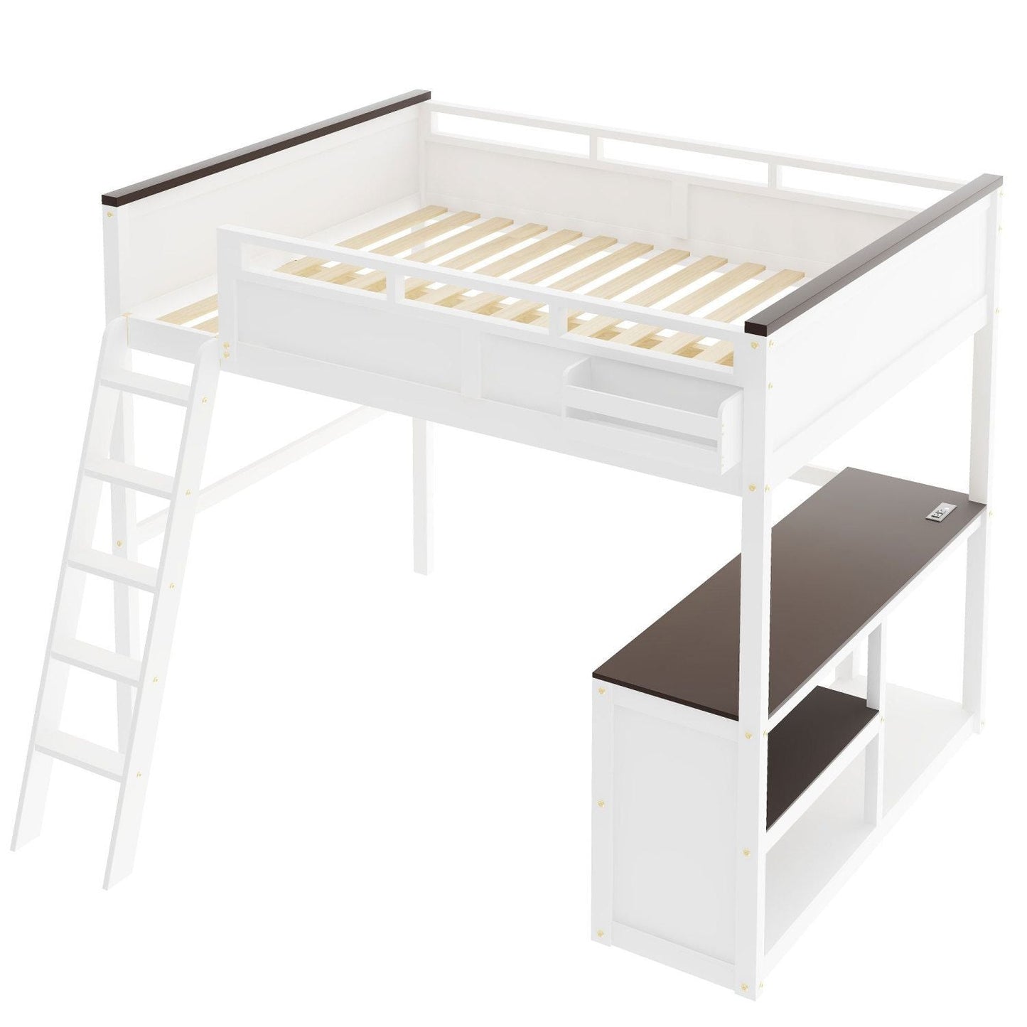 Space-Saving Queen Wood Loft Bed with Desk, Storage & USB Charging Station, White | Just Better Bunk Beds