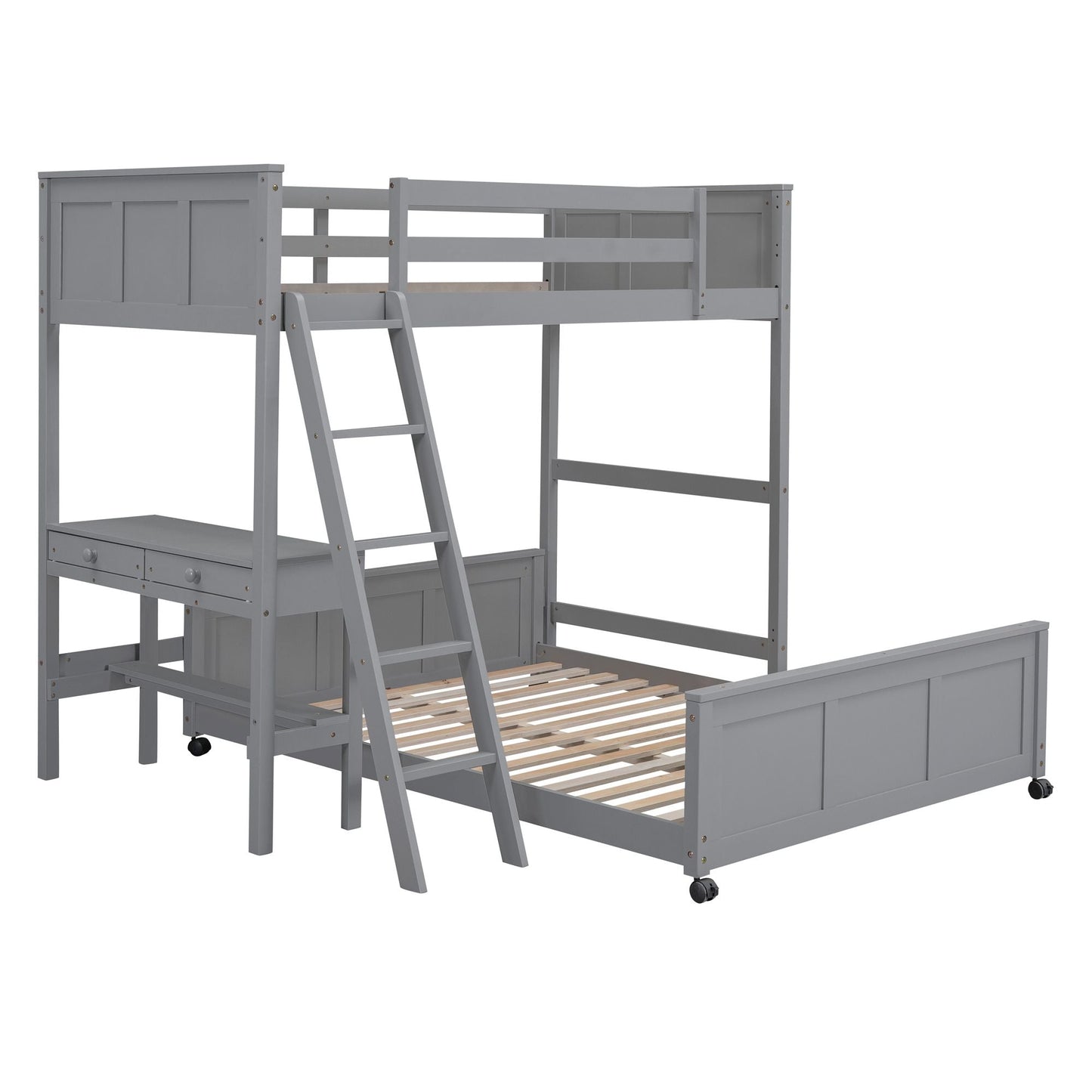 Twin Over Full Bunk Bed with Desk,  Gray