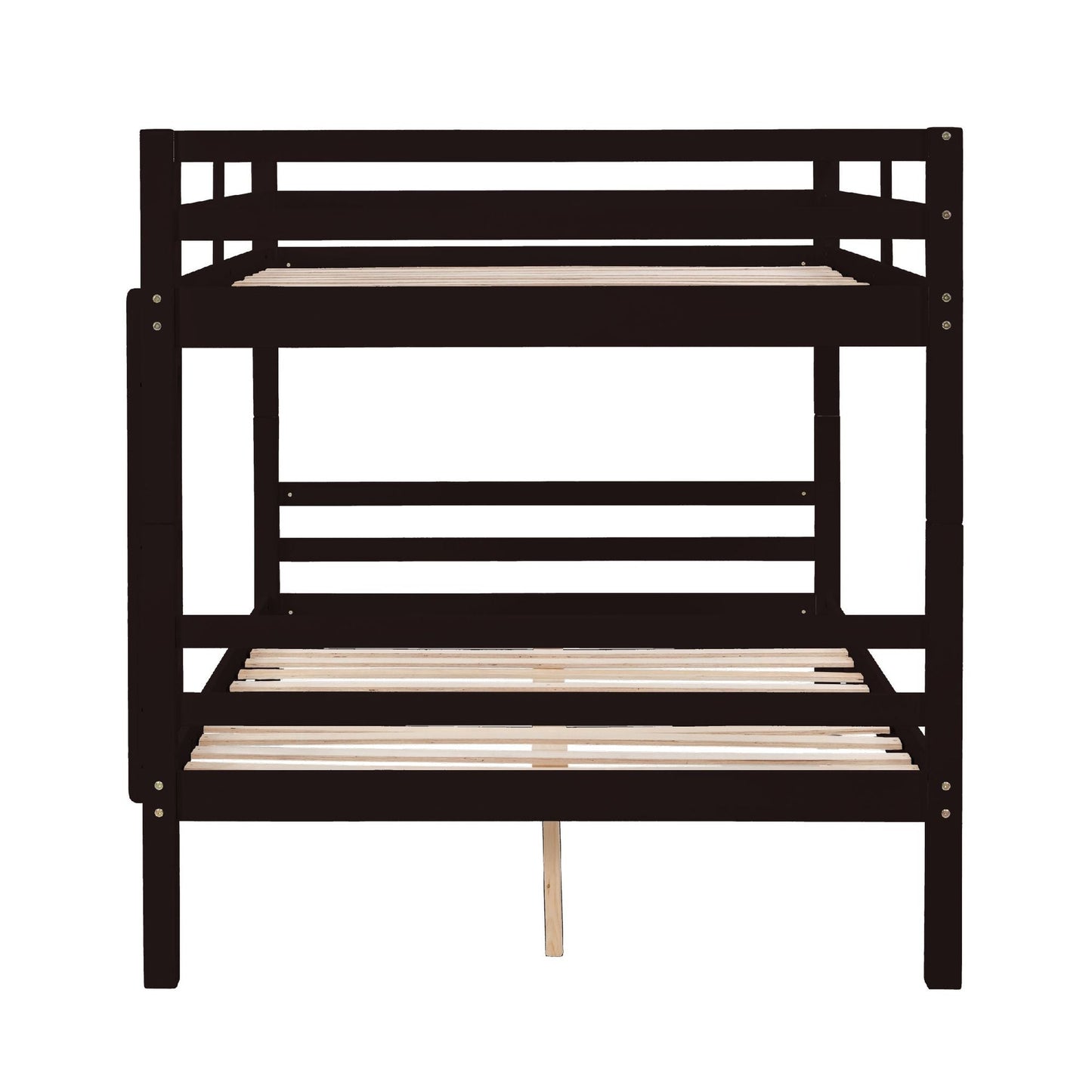 Durable Full Over Full Wood Bunk Bed with Thick Posts, High Guardrail, Ladder, Espresso | Just Better Bunk Beds