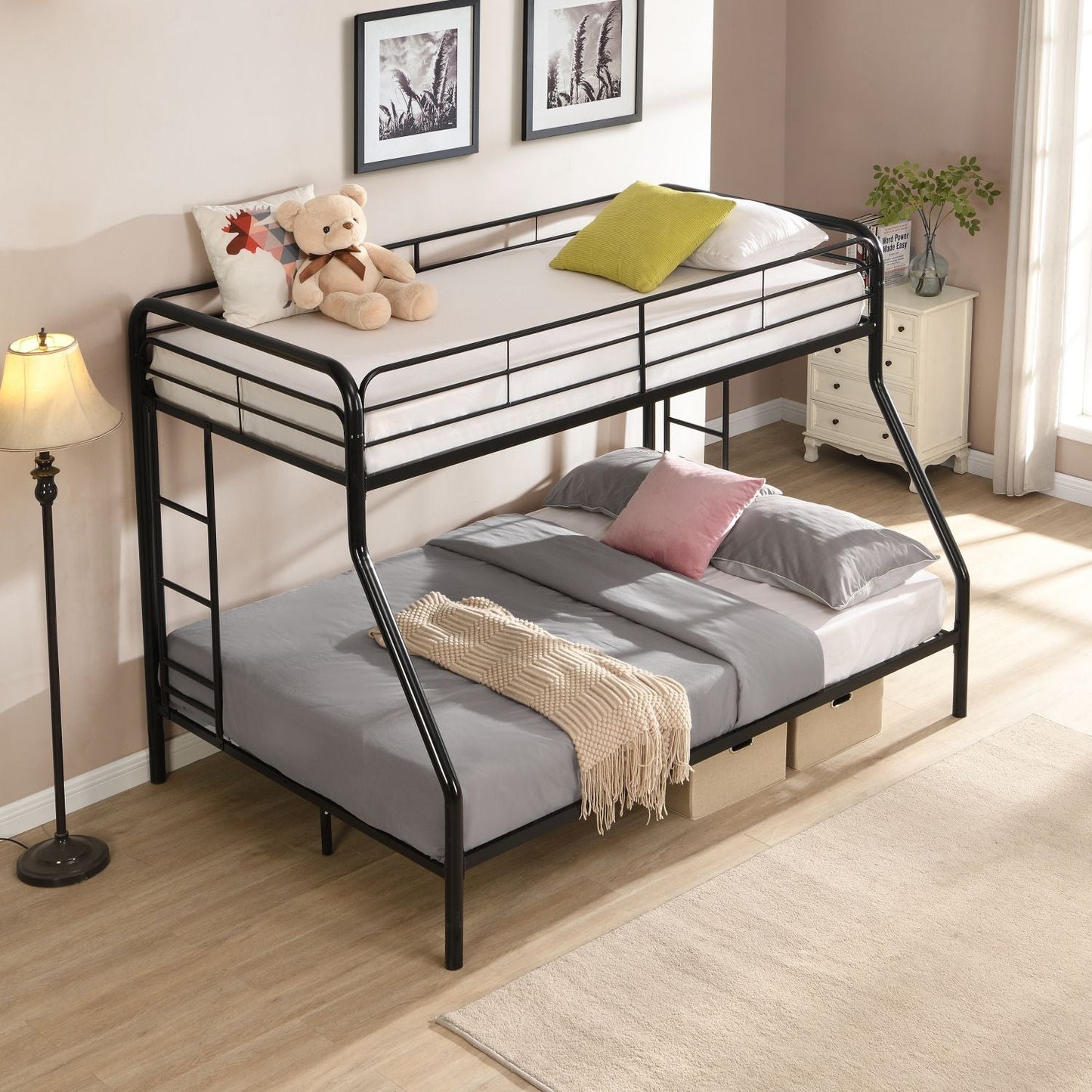 Twin Over FULL Metal Bunk Bed ,  No Box Spring Needed,  Large Under Bed Storage,  Easy Assemble