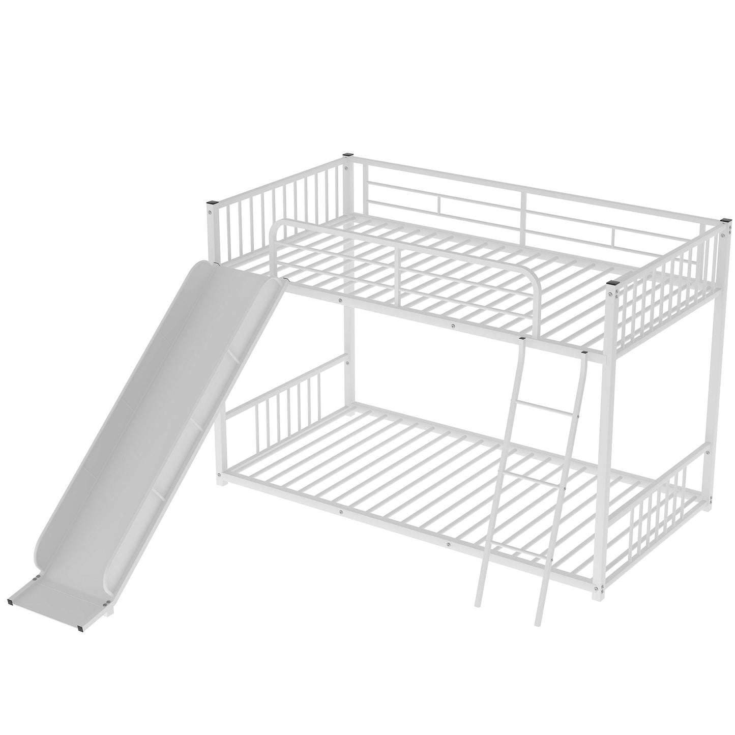 Space-Saving Metal Bunk Bed with Slide Twin Over Twin, White | Just Better Bunk Beds