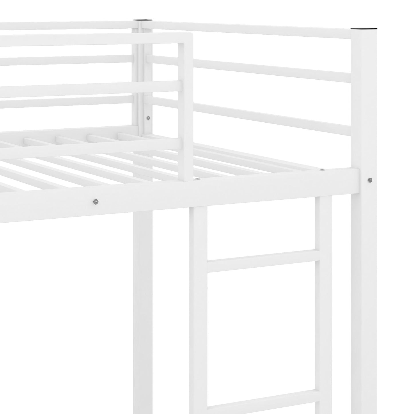 Low Profile Twin Over Twin Metal Bunk Bed with Ladder, White | Just Better Bunk Beds
