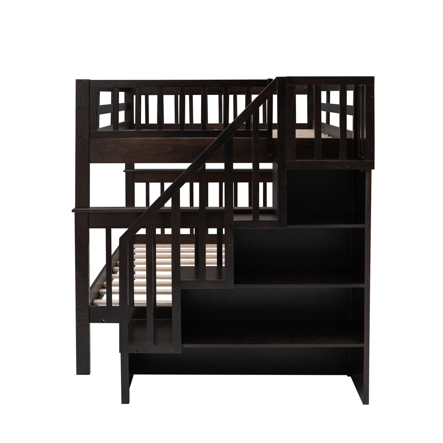 Stairway Full-Over-Full Bunk Bed with Storage and Guard Rail for Bedroom,  Dorm,  Espresso