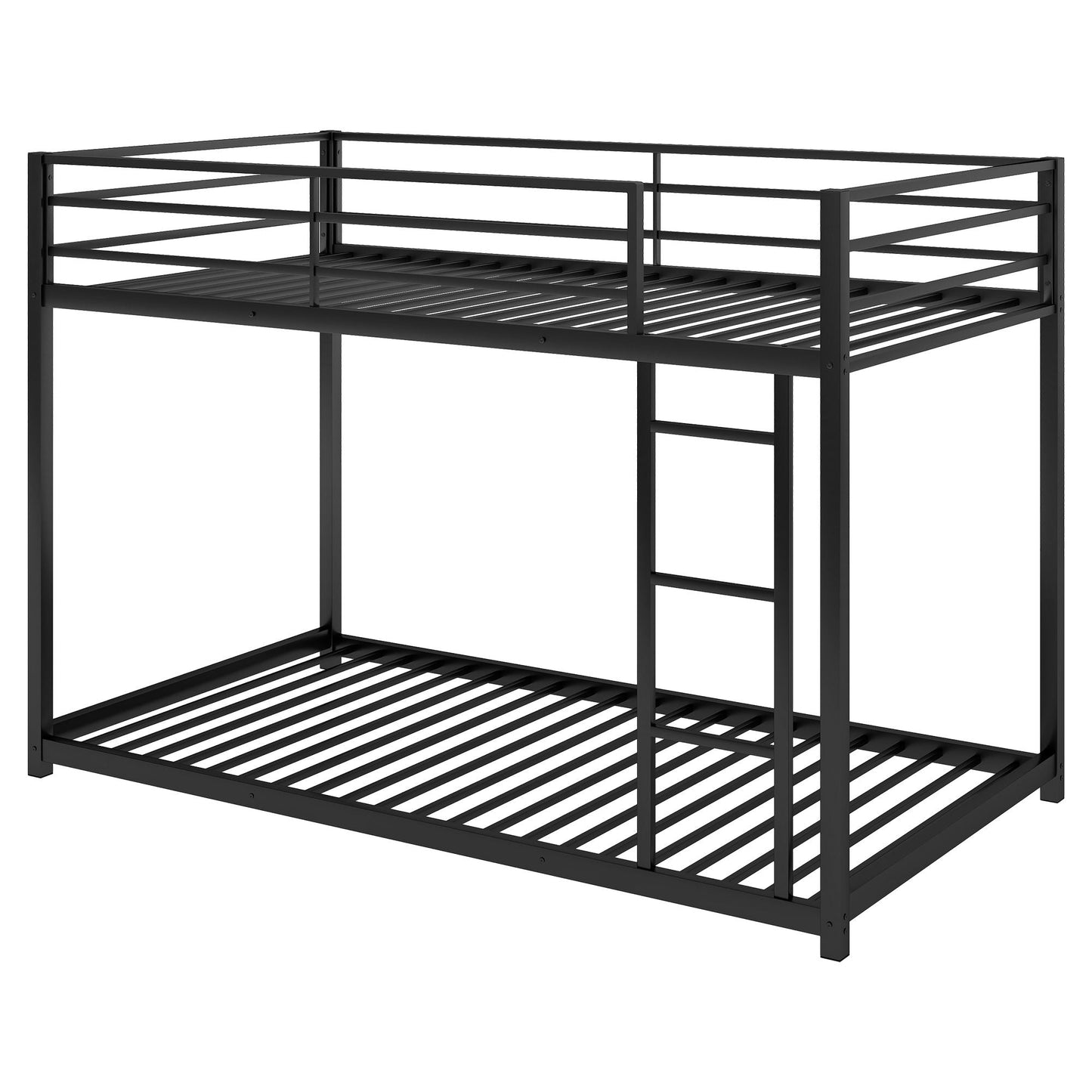 Low Profile Twin Over Twin Metal Bunk Bed with Ladder, White | Just Better Bunk Beds
