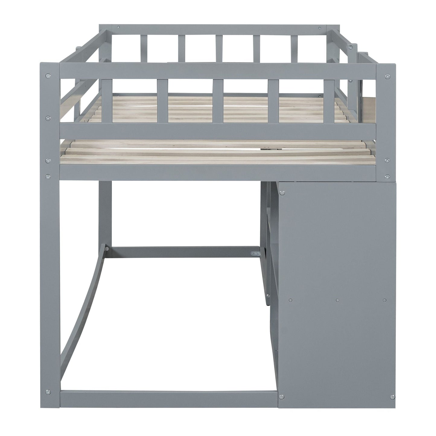 Space-Saving Twin Low Loft Wood Bed with Rolling Desk, Shelf, Drawers, White | Just Better Bunk Beds