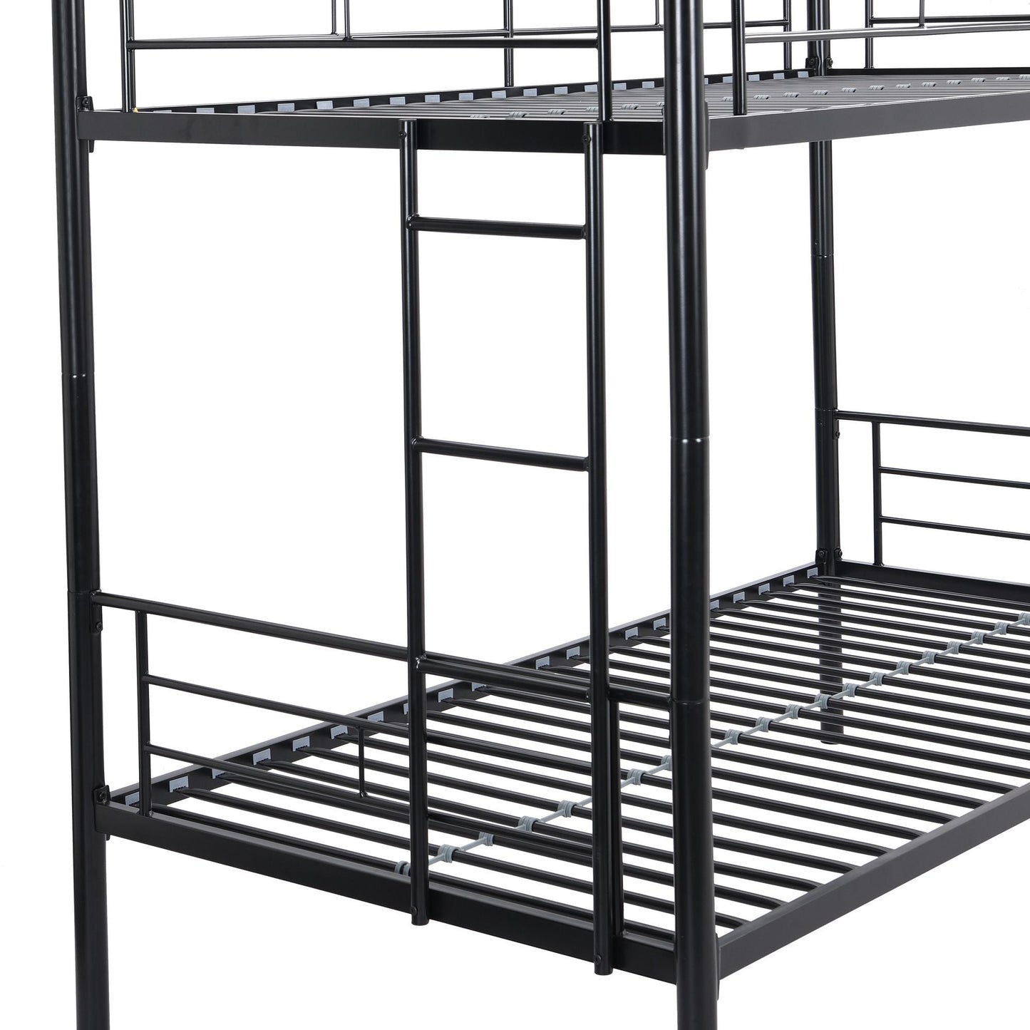 Shared Room Solution Twin Over Twin Metal Bunk Bed with 2 Ladders and Full-Length Guardrail, Black | Just Better Bunk Beds