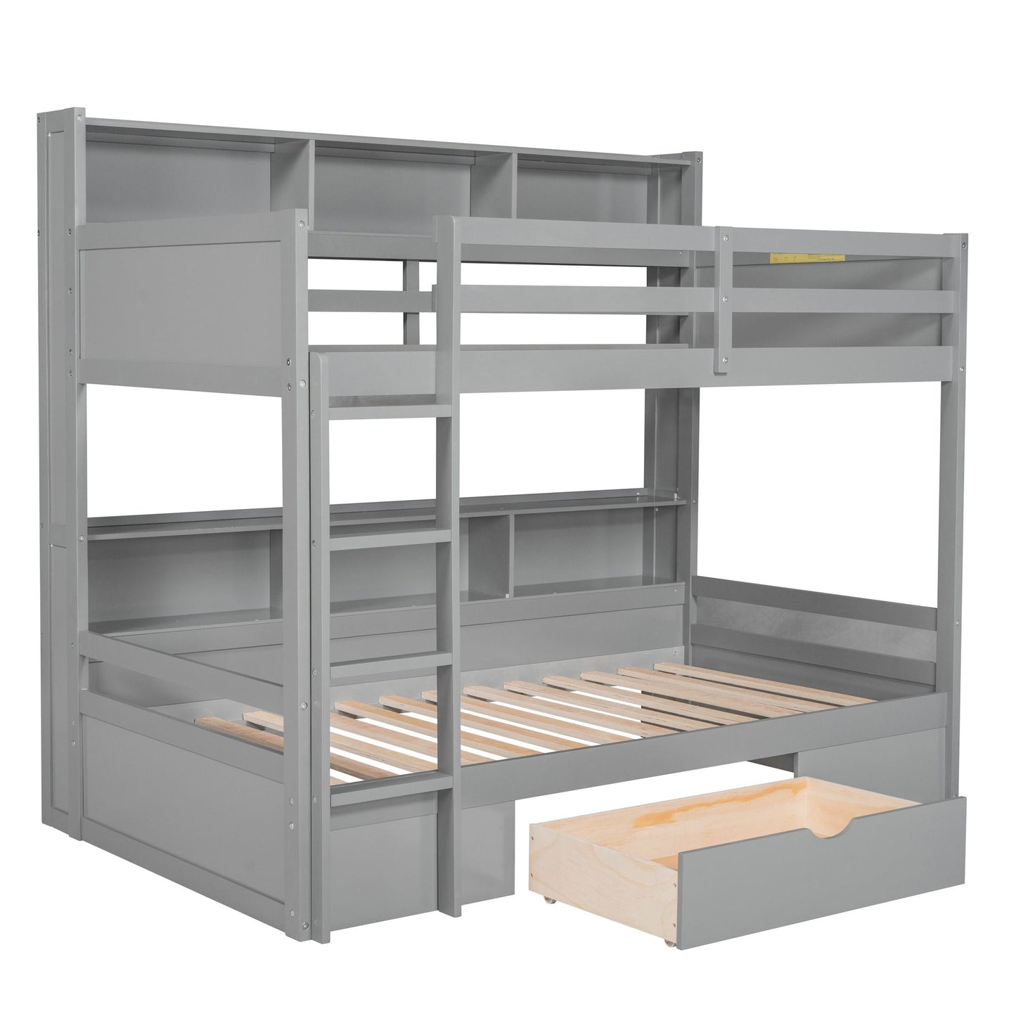 Shared Room Solution Twin Wood Bunk Bed with Built-In Shelves and Storage, White | Just Better Bunk Beds