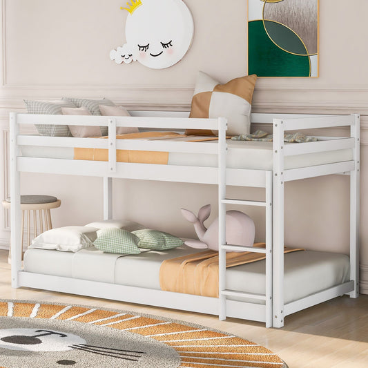 Space-Saving Twin Wood Bunk Bed with Built-In Ladder, White | Just Better Bunk Beds