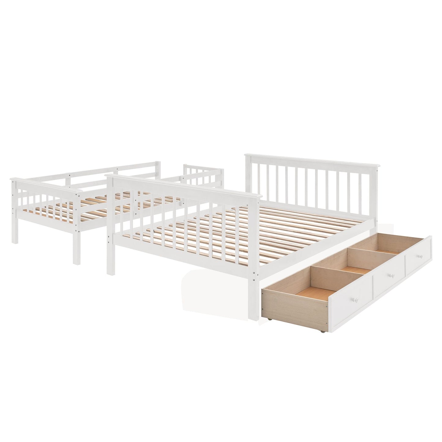 Stairway Twin-Over-Full Bunk Bed with Drawer,  Storage and Guard Rail for Bedroom,  Dorm,  for Adults,  White
