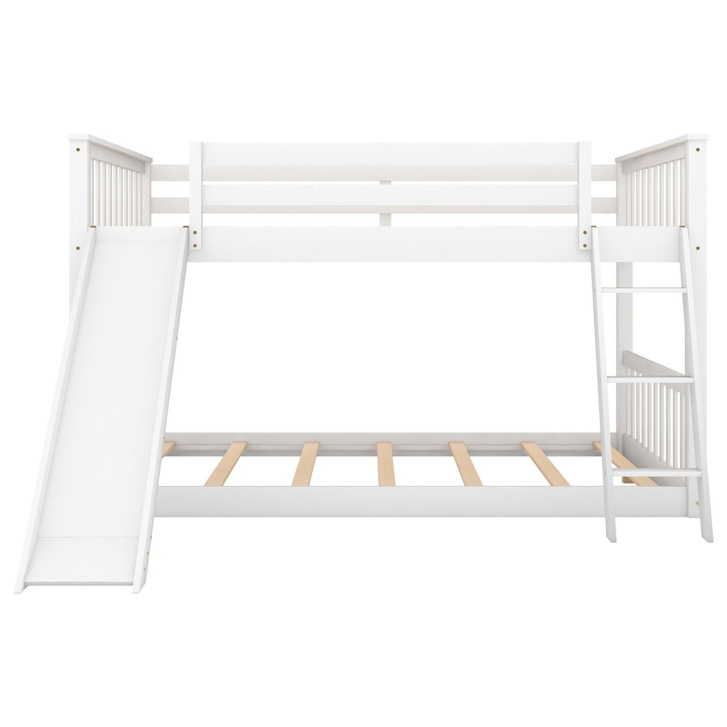 Convertible Slide Full Over Full Wood Bunk Bed with Ladder, White | Just Better Bunk Beds