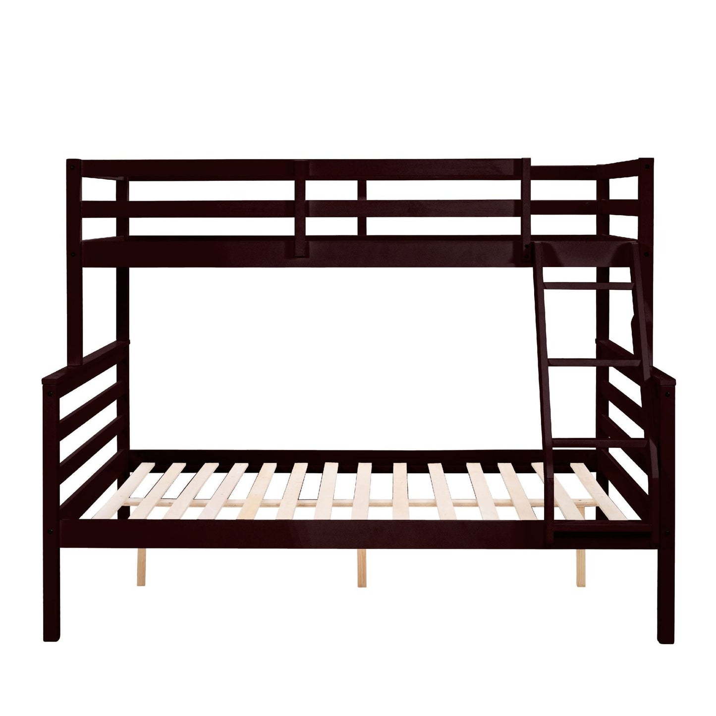 Dorm Room Twin Over Full Wood Bunk Bed with Ladder and Guardrail, Espresso | Just Better Bunk Beds
