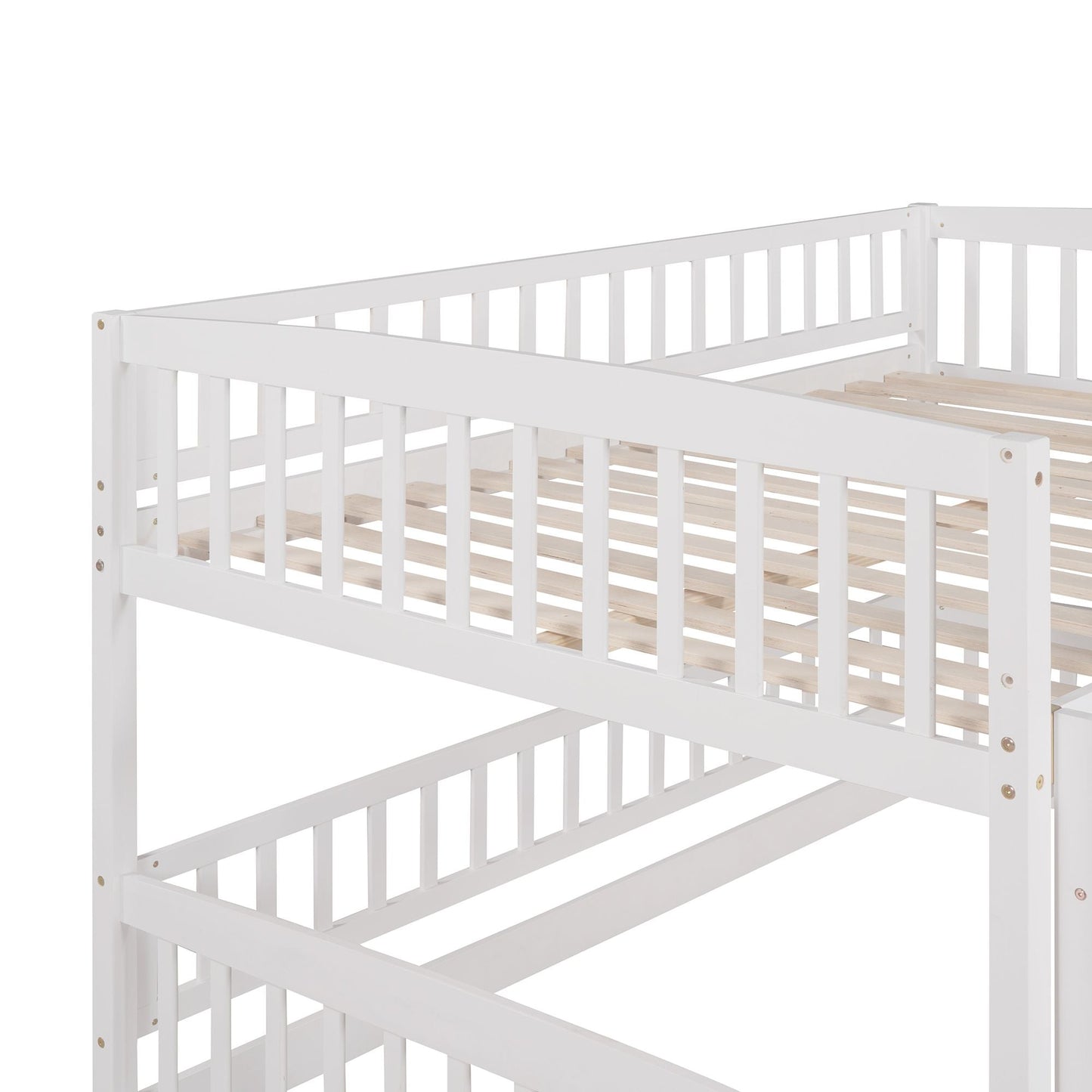 Kids Bedroom Full Over Full Wood Bunk Bed with Slide, Fence, Ladder, White | Just Better Bunk Beds