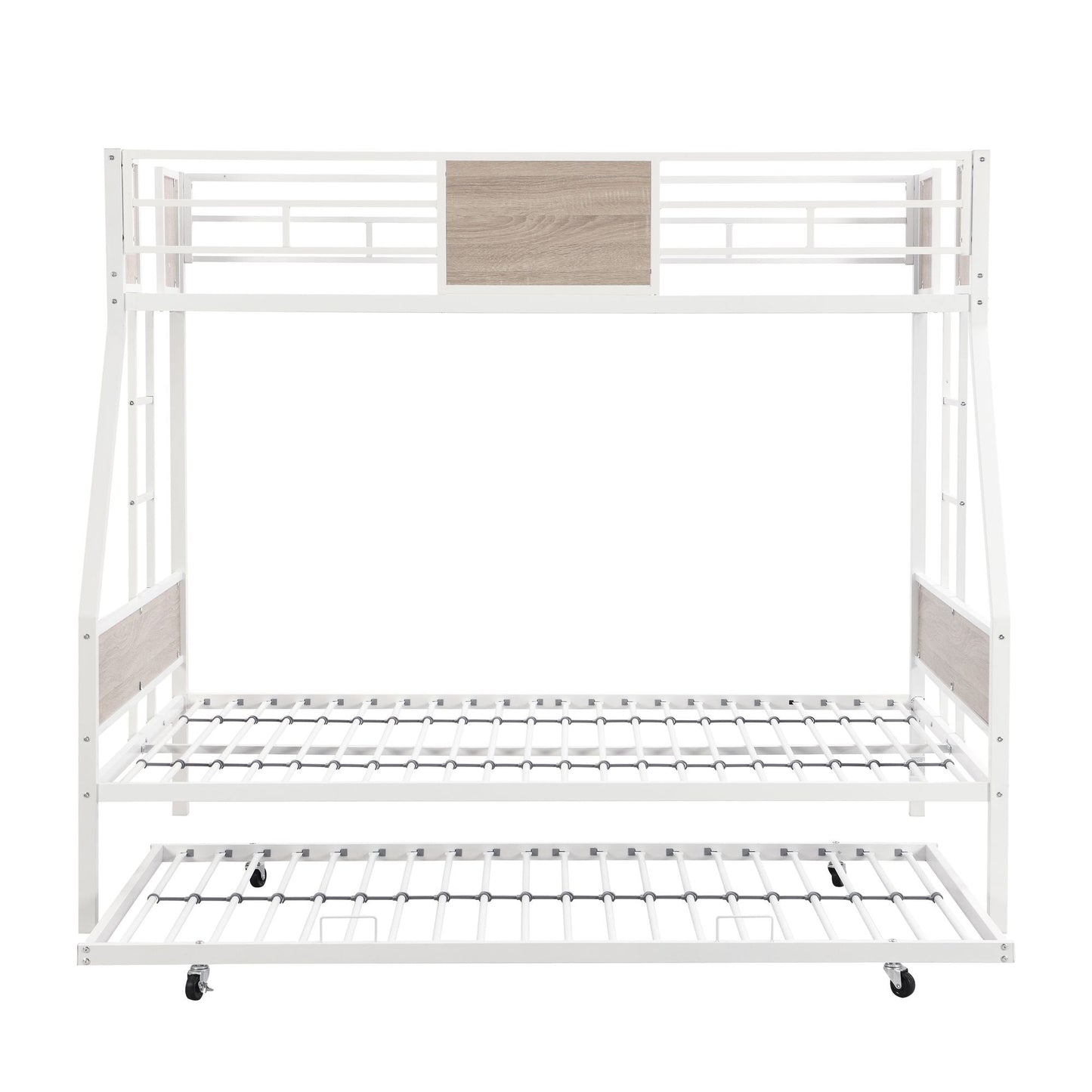 Twin Over FULL Metal Bunk Bed with Trundle 2 - Side Ladder and Full-Length Guardrail,  No Box Spring Needed,  Large Under Bed Storage,  Easy Assemble