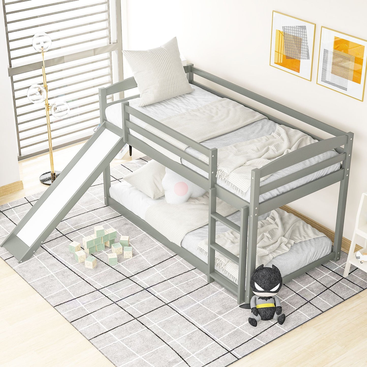 Twin over Twin Bunk Bed with Convertible Slide and Ladder
