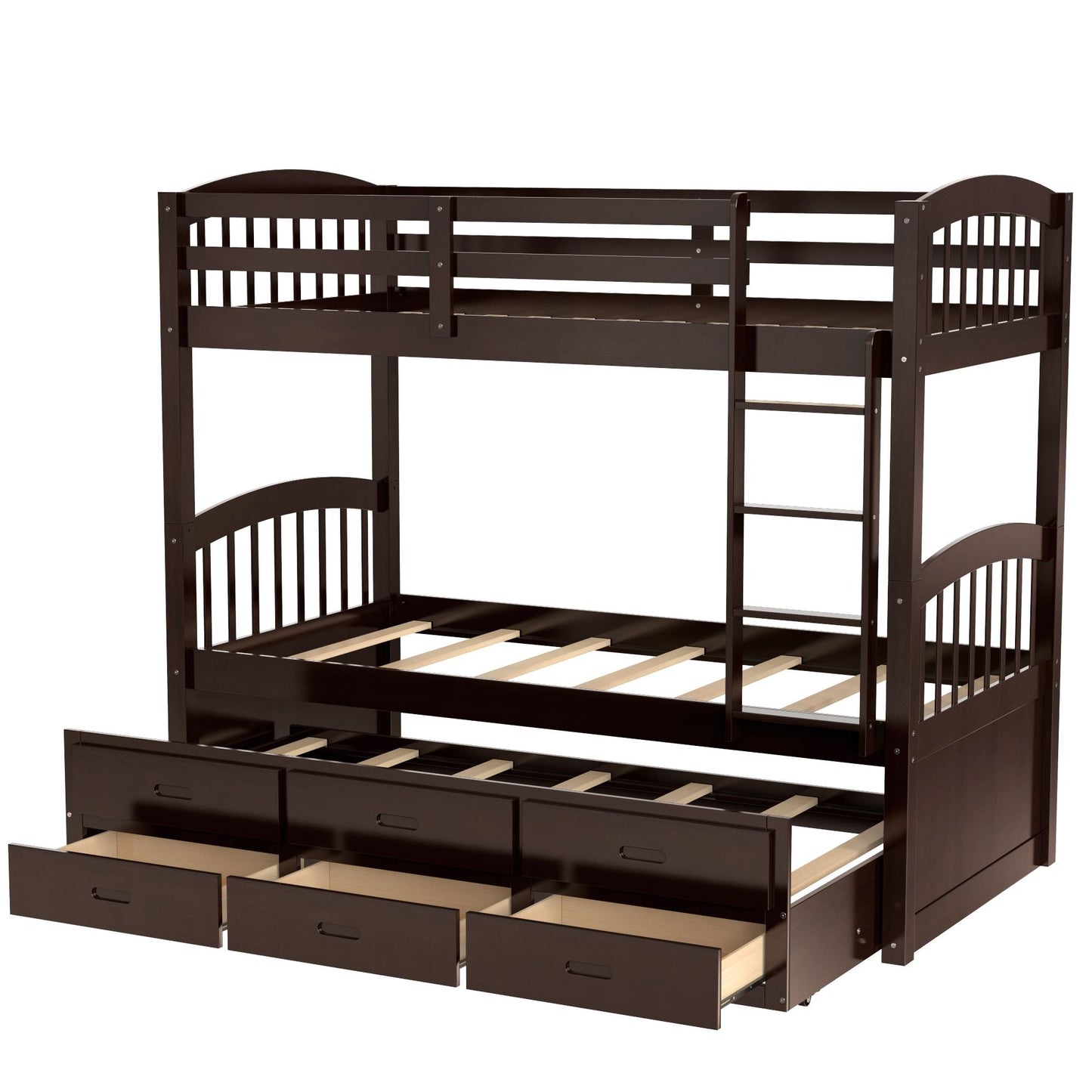 Space-Saving Twin Over Twin Wood Bunk Bed, White with Trundle and Drawers | Just Better Bunk Beds