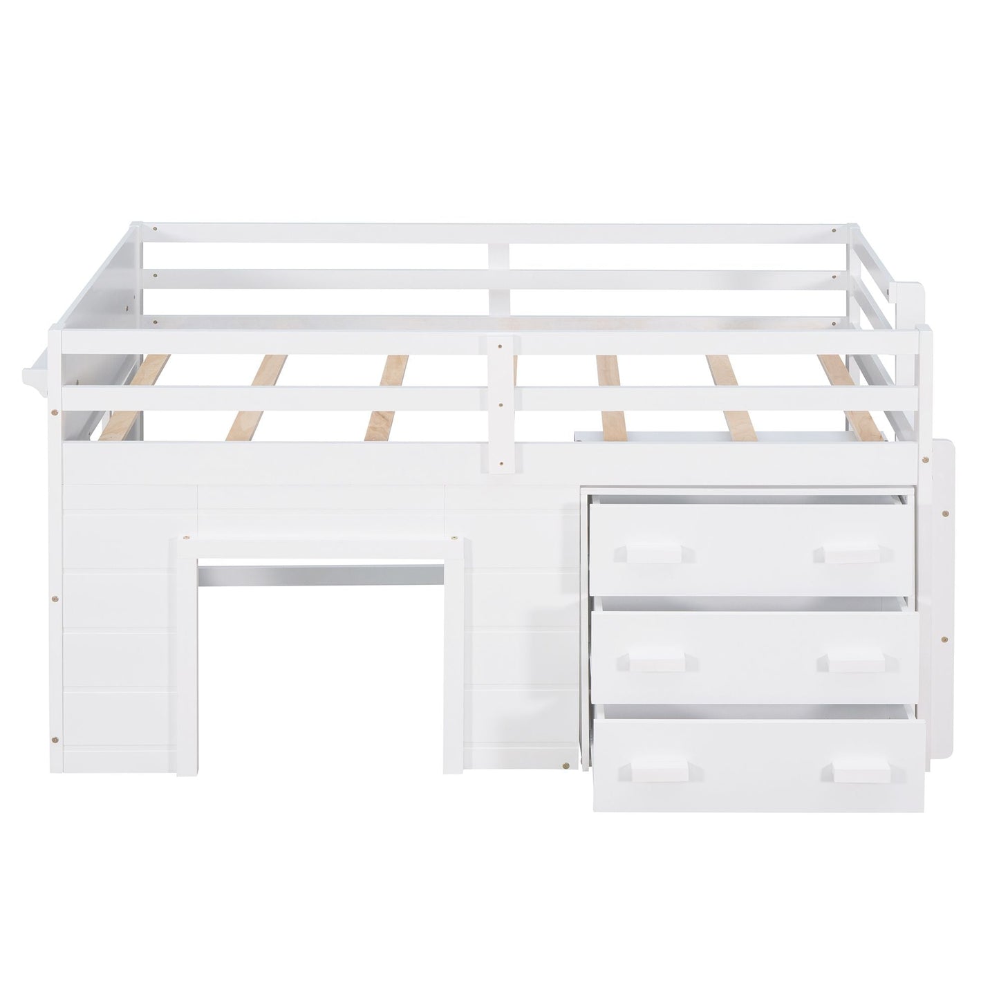 Kids Bedroom Twin Wood Loft Bed with Cabinet and Shelf, White | Just Better Bunk Beds