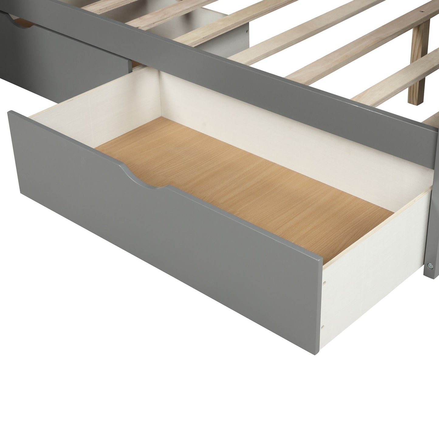 Multifunction Twin Over Full Wood Bunk Bed with Drawers, Storage and Slide, Gray | Just Better Bunk Beds