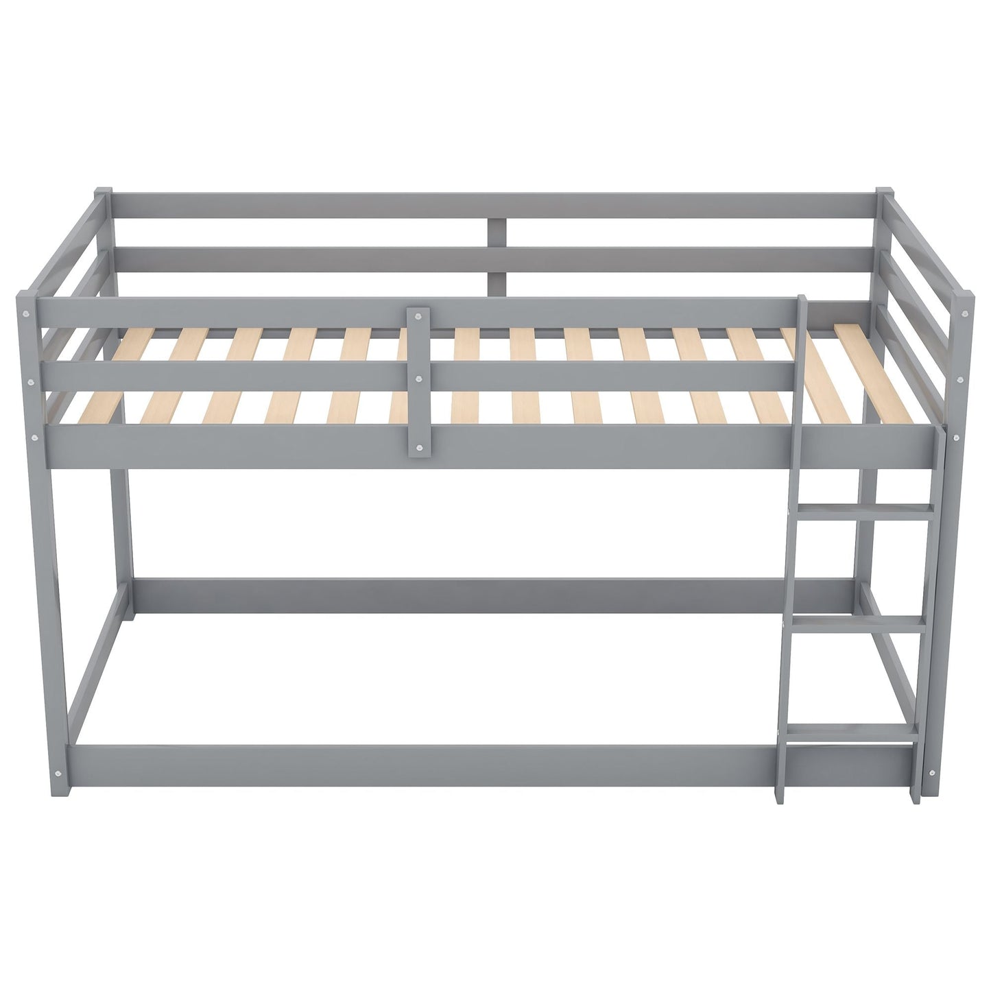 Kids Bedroom Twin Over Twin Wood Floor Bunk Bed with Ladder, White | Just Better Bunk Beds