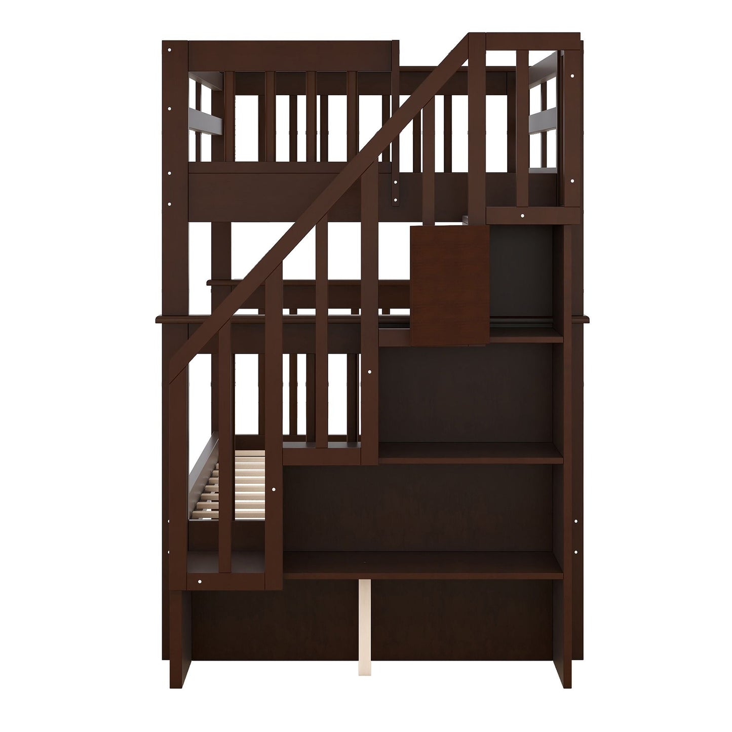 Staircase Storage Twin Over Twin Wood Bunk Bed, Espresso | Just Better Bunk Beds