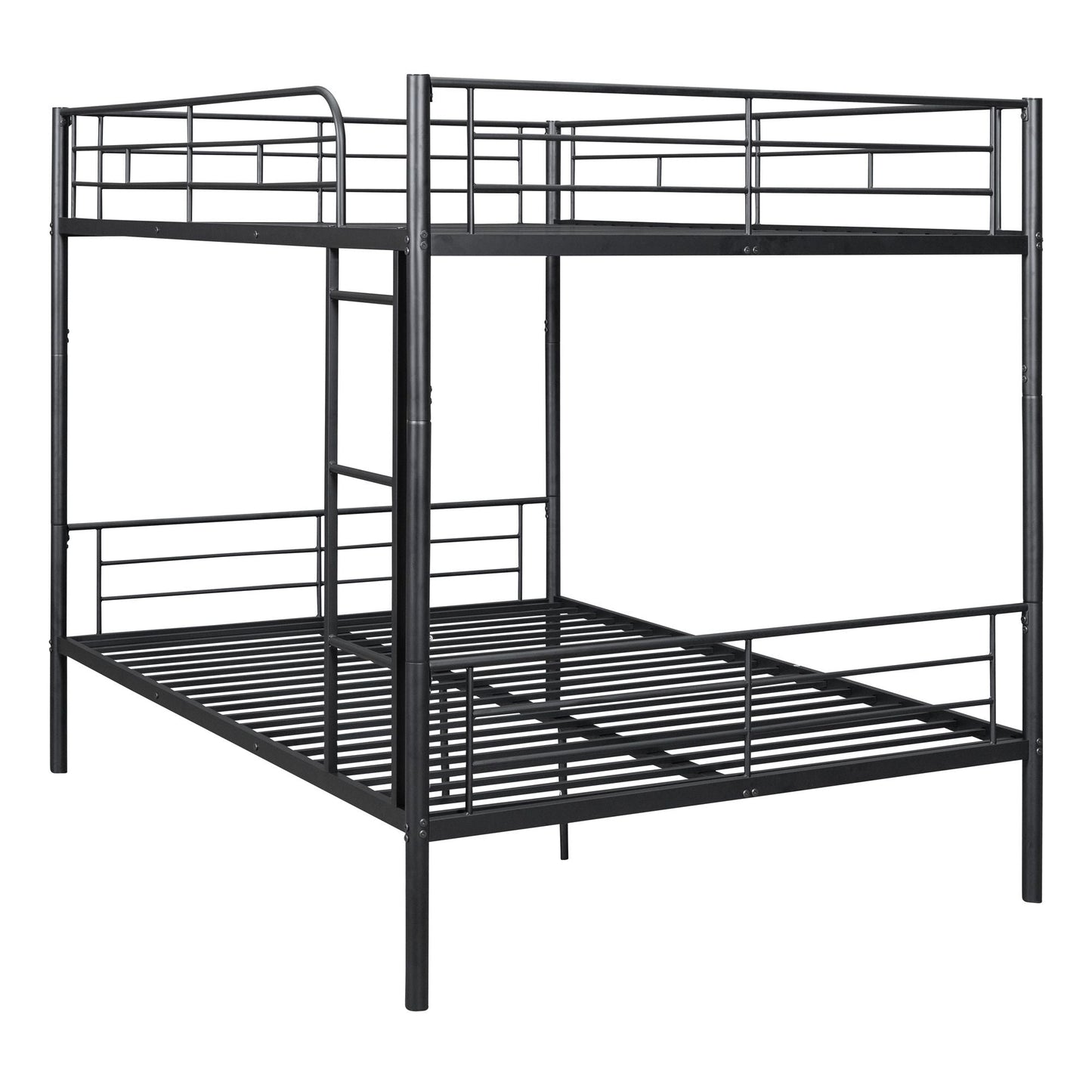 Heavy-Duty Full Over Full Metal Bunk Bed with Safety Guardrails and Ladder, Space-Saving Design, Black | Just Better Bunk Beds