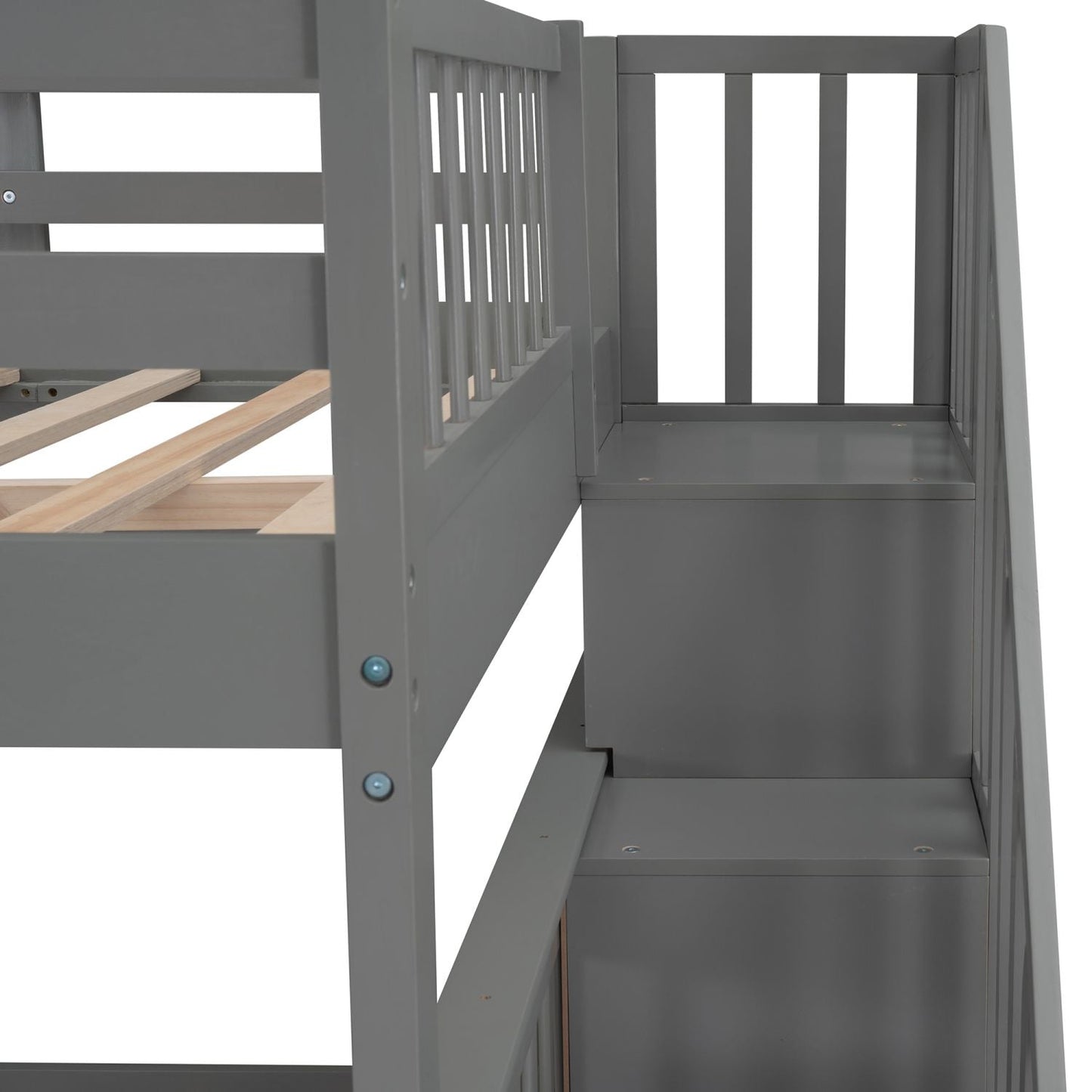 Stairway Full-Over-Full Bunk Bed with Storage and Guard Rail for Bedroom,  Dorm,  Gray