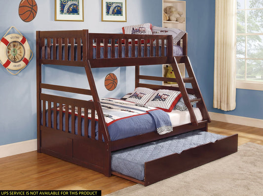 Shared Room Solution Twin Over Full Wood Bunk Bed with Twin Trundle, Espresso | Just Better Bunk Beds