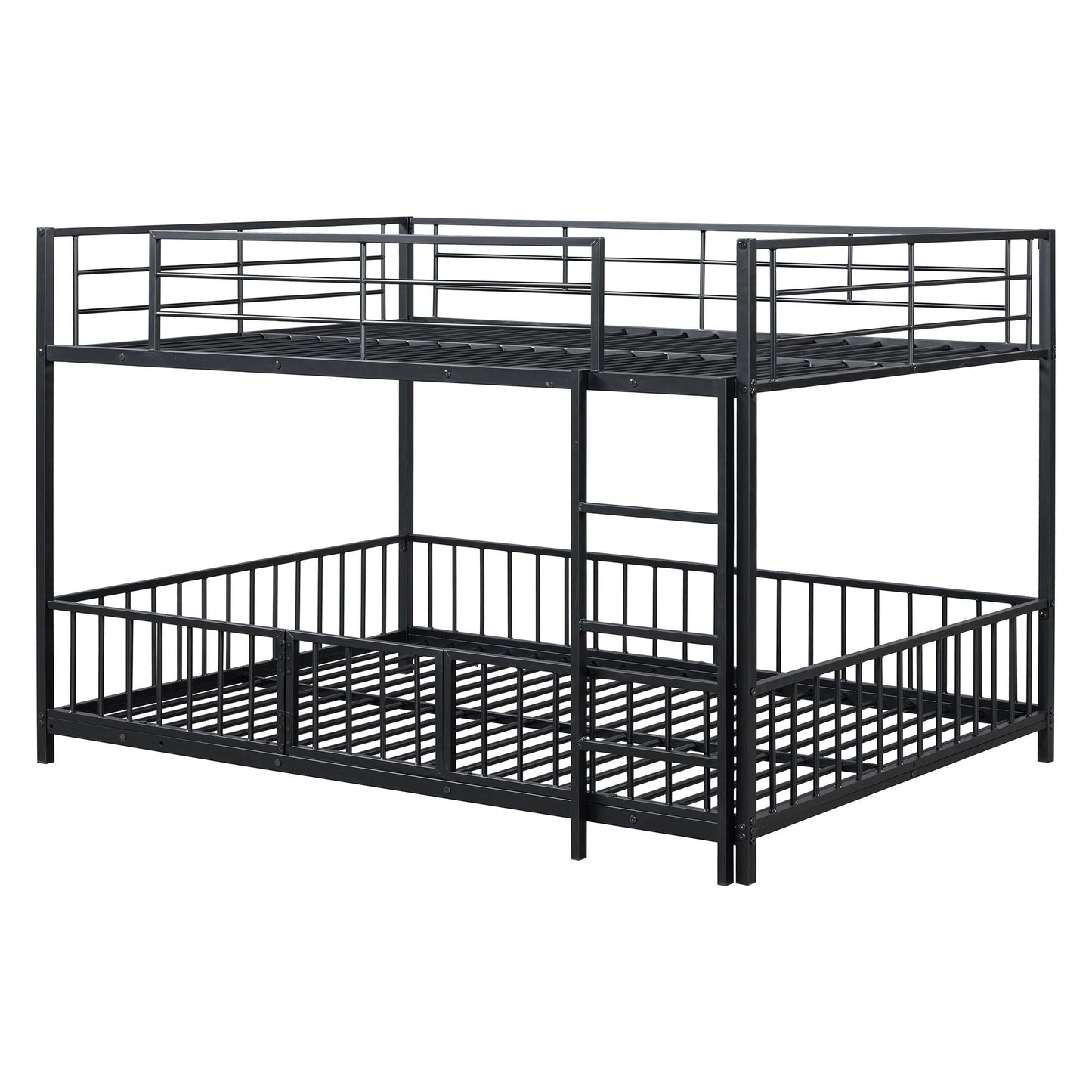 Full over Full Size Metal Bunk Bed with Slide and Guardrails,  Black