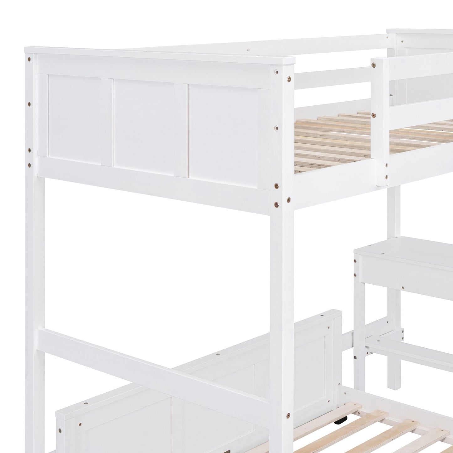 Study Space Twin Over Full Wood Bunk Bed with Desk, White | Just Better Bunk Beds
