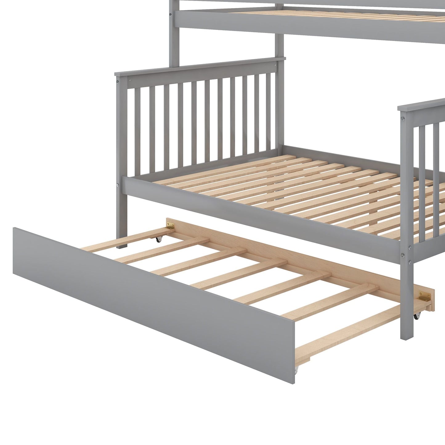 Shared Room Solution Twin Over Full Wood Bunk Bed with Trundle and Staircase, White | Just Better Bunk Beds