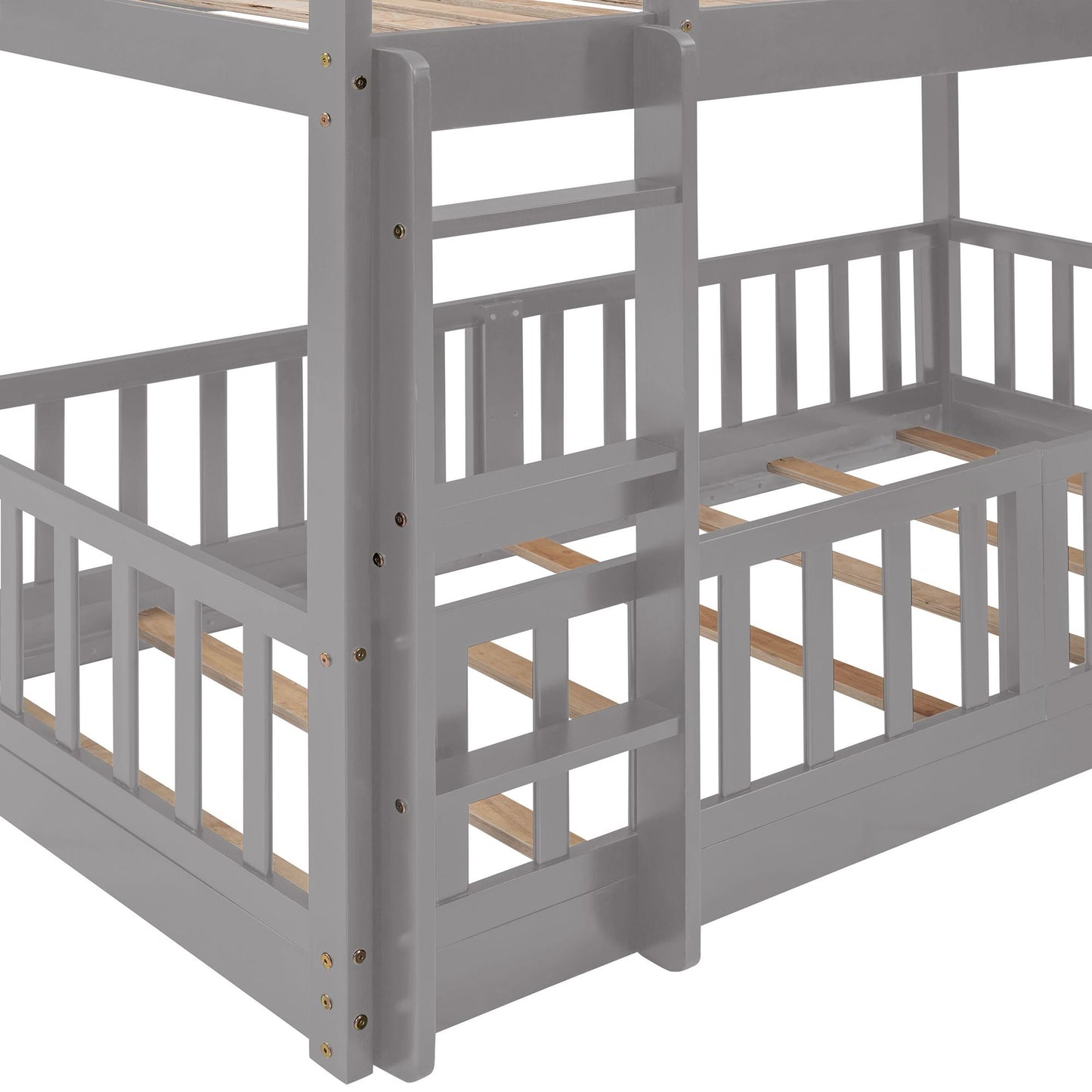 Kids Bedroom Twin Over Twin Wood Bunk Bed with Slide and Ladder, White | Just Better Bunk Beds