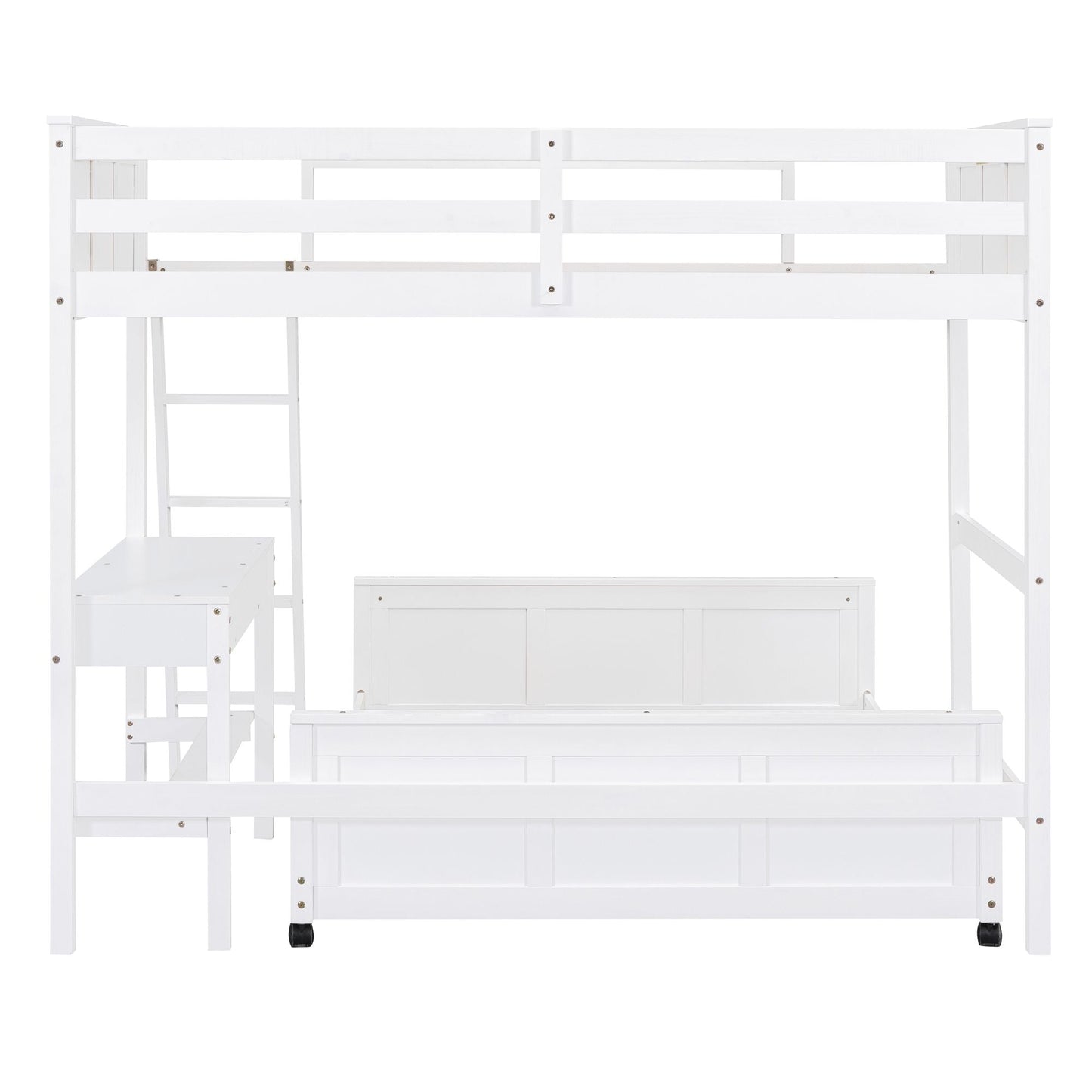 Study Space Twin Over Full Wood Bunk Bed with Desk, White | Just Better Bunk Beds