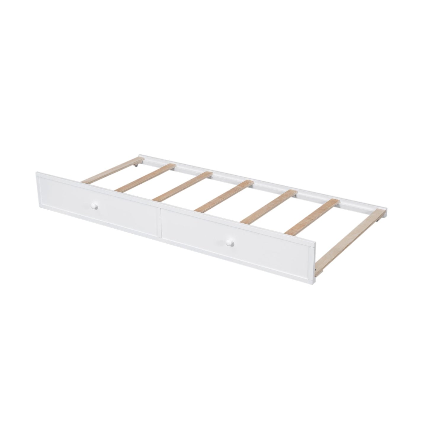 Staircase Storage Twin Over Full Wood Bunk Bed with Trundle, Storage, and Guard Rail, White | Just Better Bunk Beds