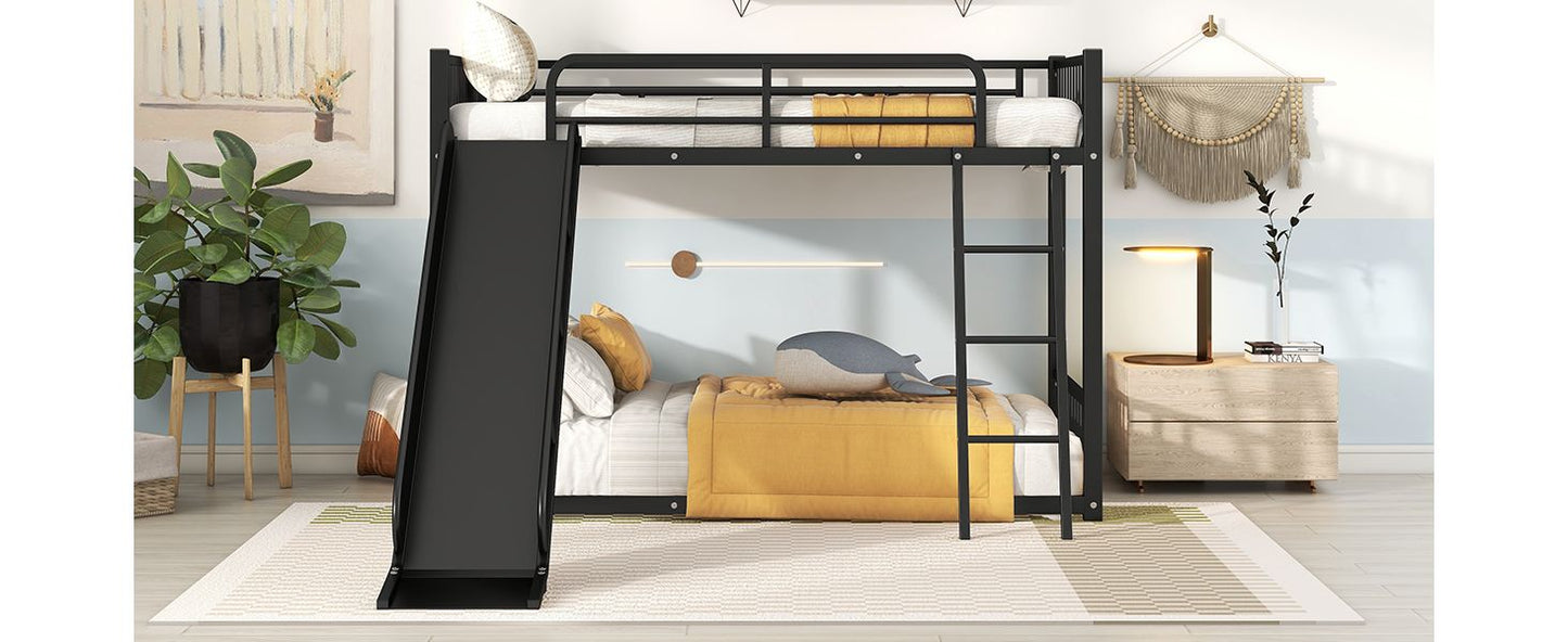 Space-Saving Metal Bunk Bed with Slide Twin Over Twin, White | Just Better Bunk Beds