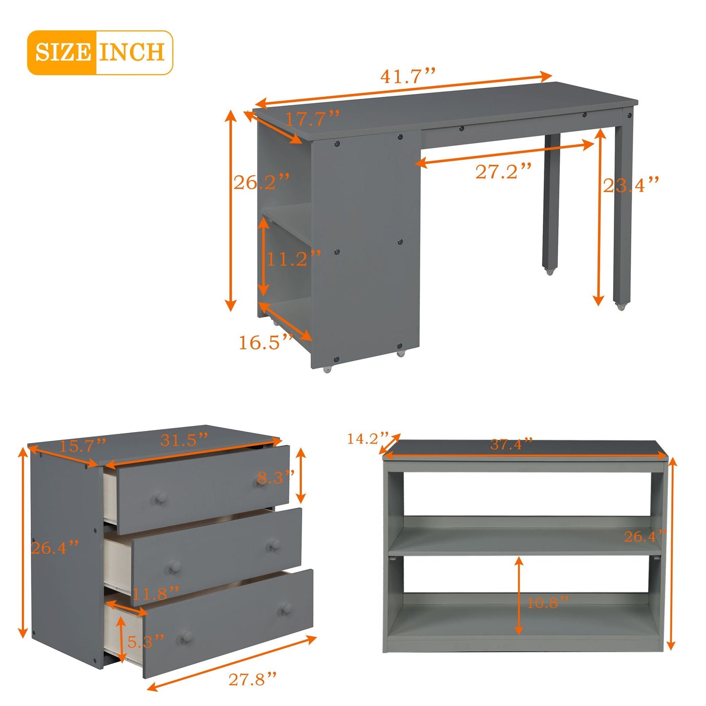 Kids Bedroom Twin Wood Loft Bed with Cabinet and Rolling Desk, White | Just Better Bunk Beds