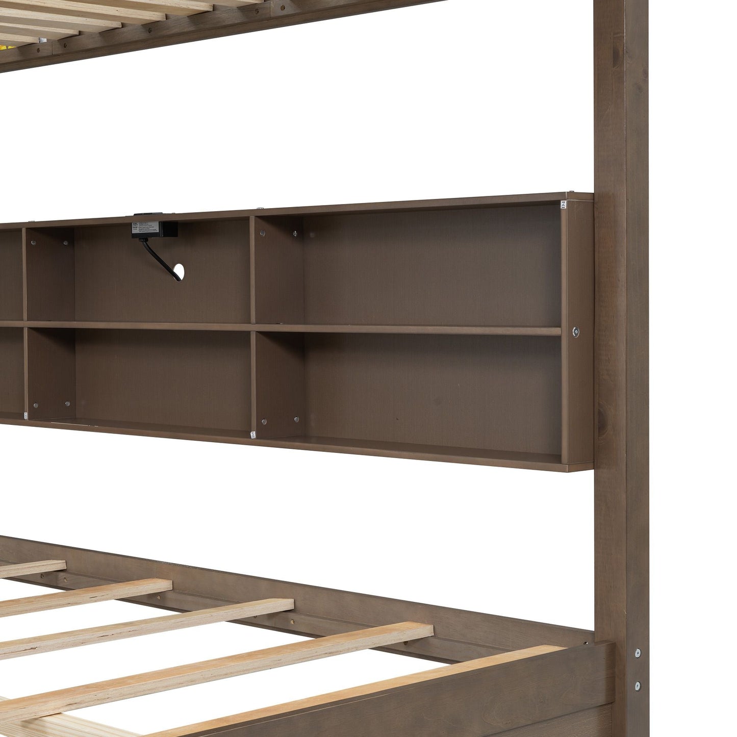 Shared Room Solution Queen Over Queen Wood Bunk Bed with Storage Cabinets and USB Ports, Natural | Just Better Bunk Beds