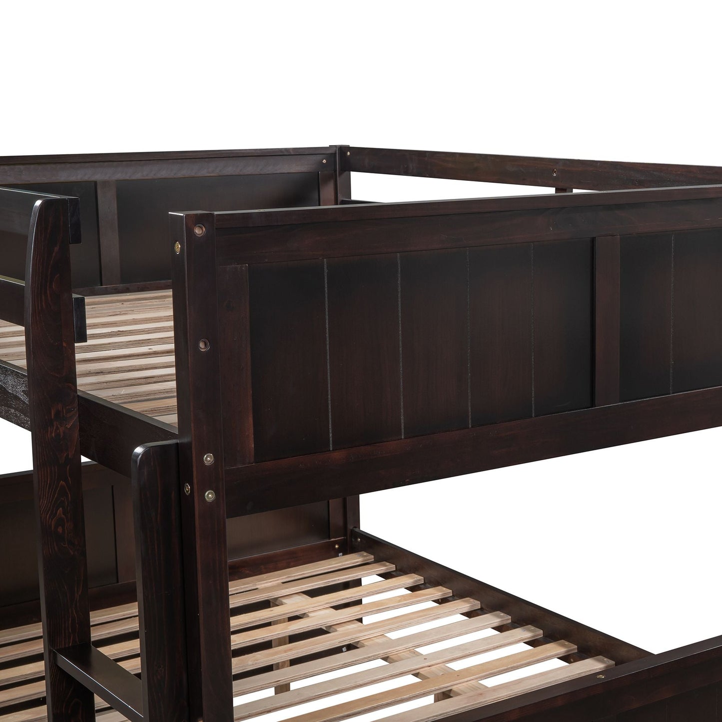 Space-Saving Full Over Full Wood Bunk Bed with Twin Trundle, Espresso | Just Better Bunk Beds