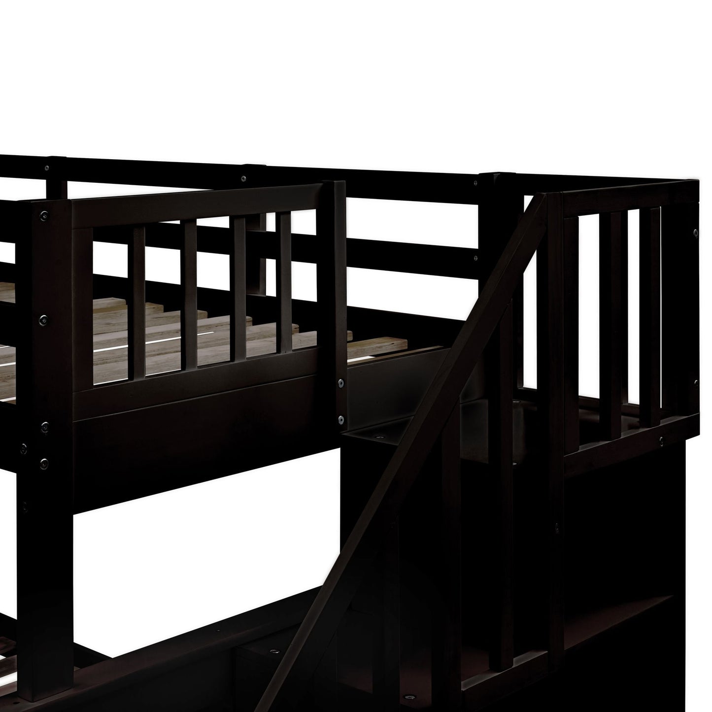 Twin-Over-Full Bunk Bed with Twin size Trundle,  Storage and Guard Rail for Bedroom,  Dorm,  for Adults,  Espresso