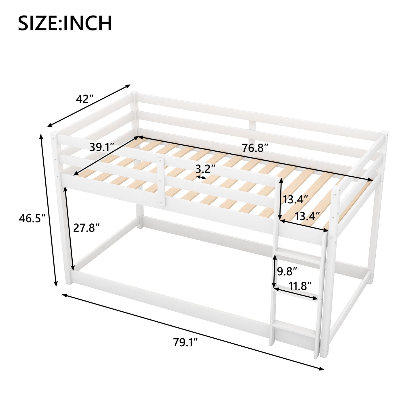 Space-Saving Twin Wood Bunk Bed with Built-In Ladder, White | Just Better Bunk Beds