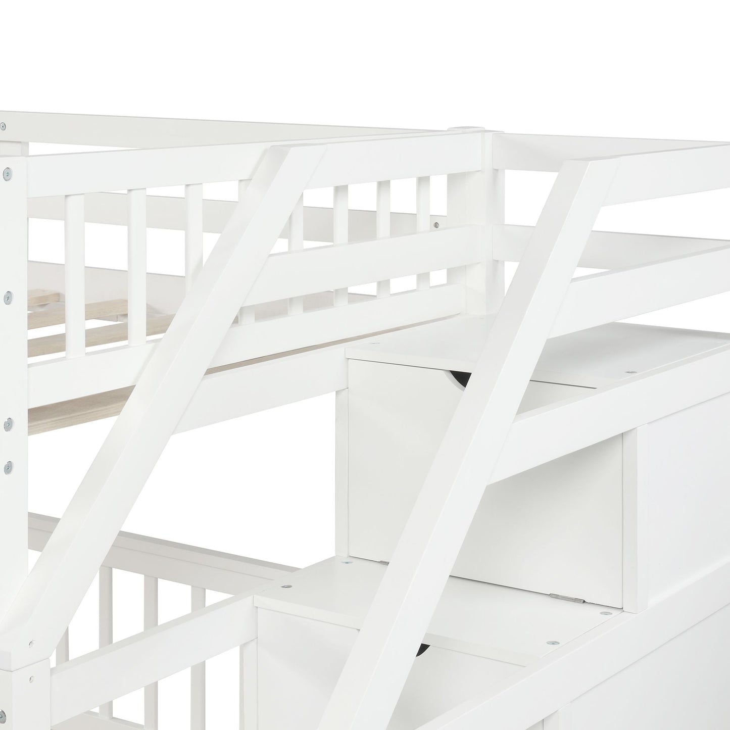 Space-Saving Twin Over Full Wood Loft Bed with Staircase, Gray | Just Better Bunk Beds