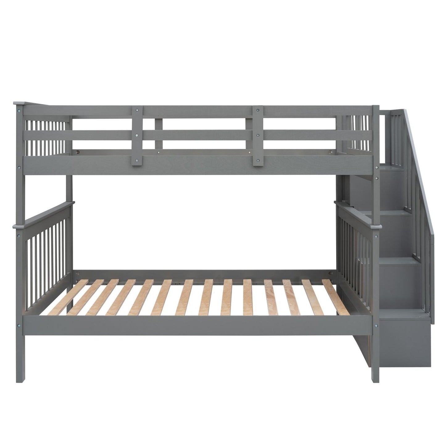 Staircase Storage Full Over Full Wood Bunk Bed, Gray | Just Better Bunk Beds