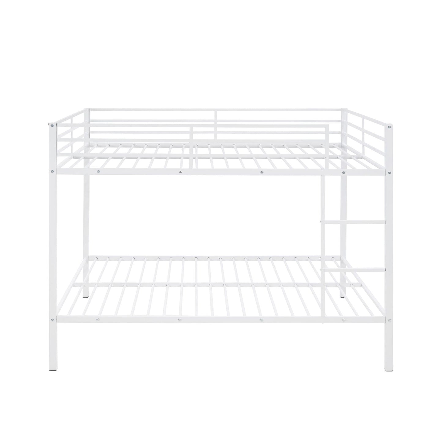 Heavy-Duty Full Over Full Metal Bunk Bed with Built-In Ladder and Safety Guard Rail, White | Just Better Bunk Beds