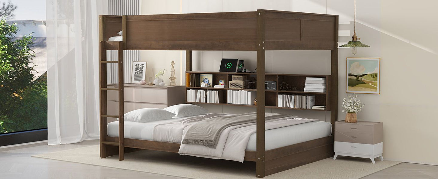 Shared Room Solution Queen Over Queen Wood Bunk Bed with Storage Cabinets and USB Ports, Natural | Just Better Bunk Beds