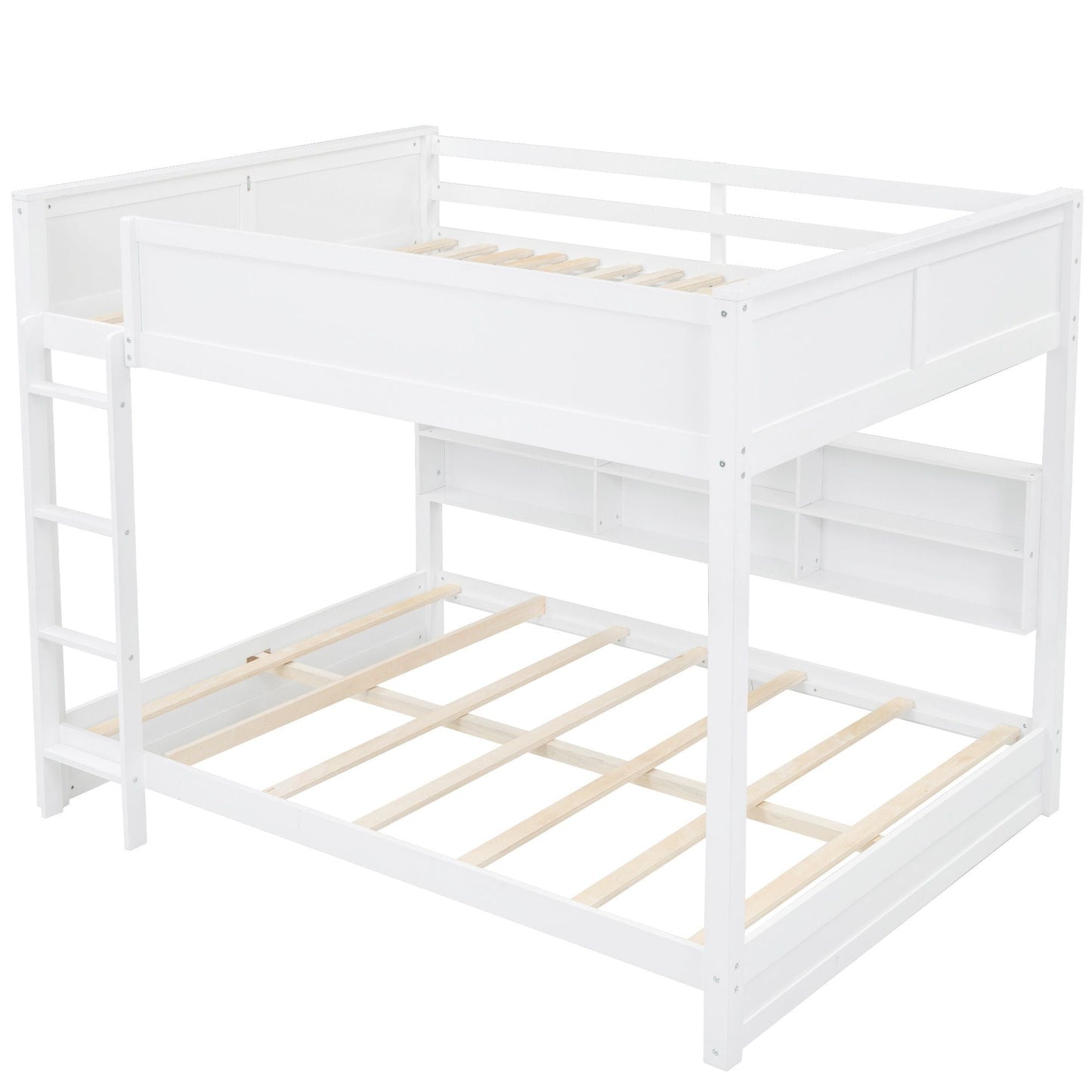 Shared Room Solution Queen Over Queen Wood Bunk Bed with Storage and USB Ports, White | Just Better Bunk Beds