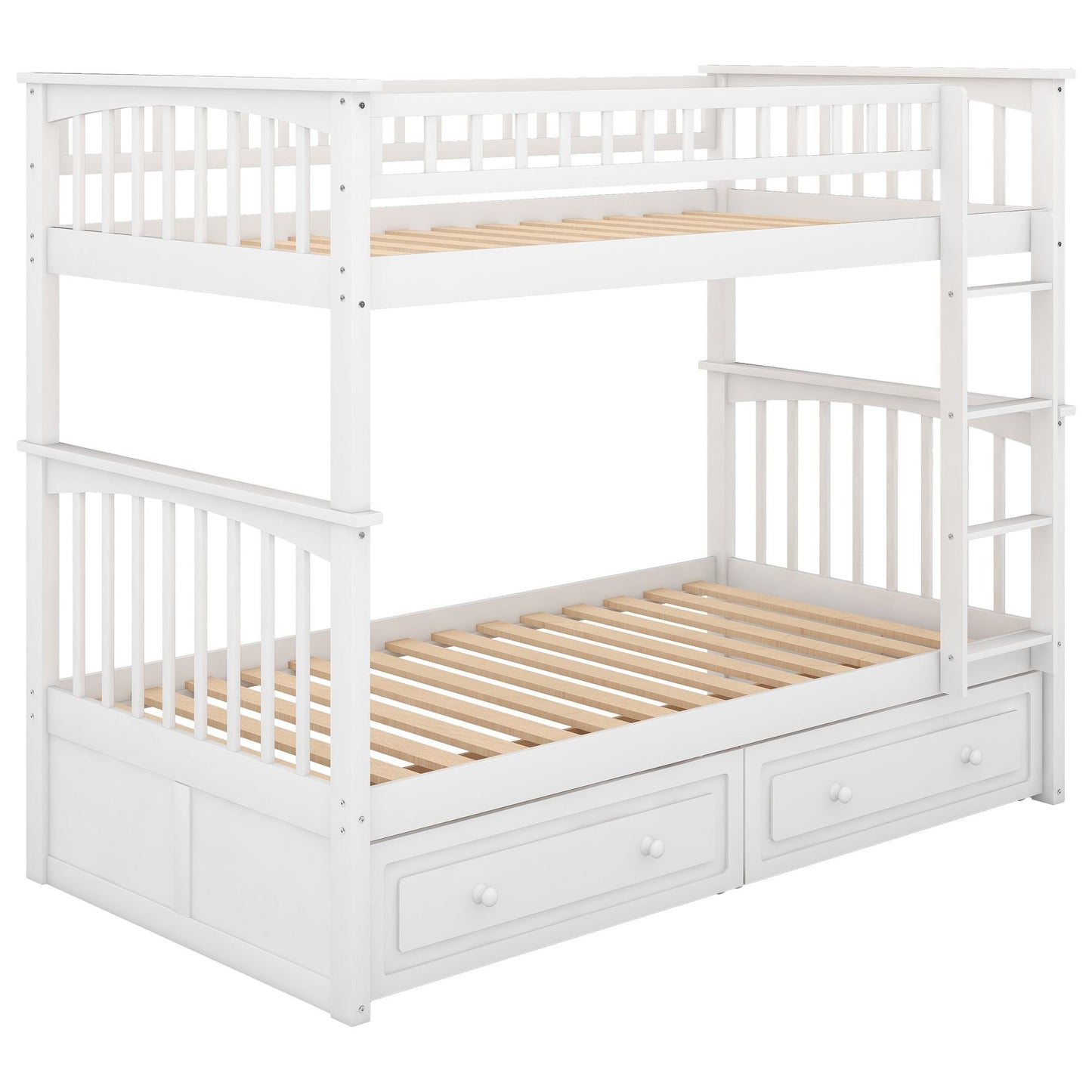 Twin over Twin Bunk Bed with Drawers,  Convertible Beds,  White