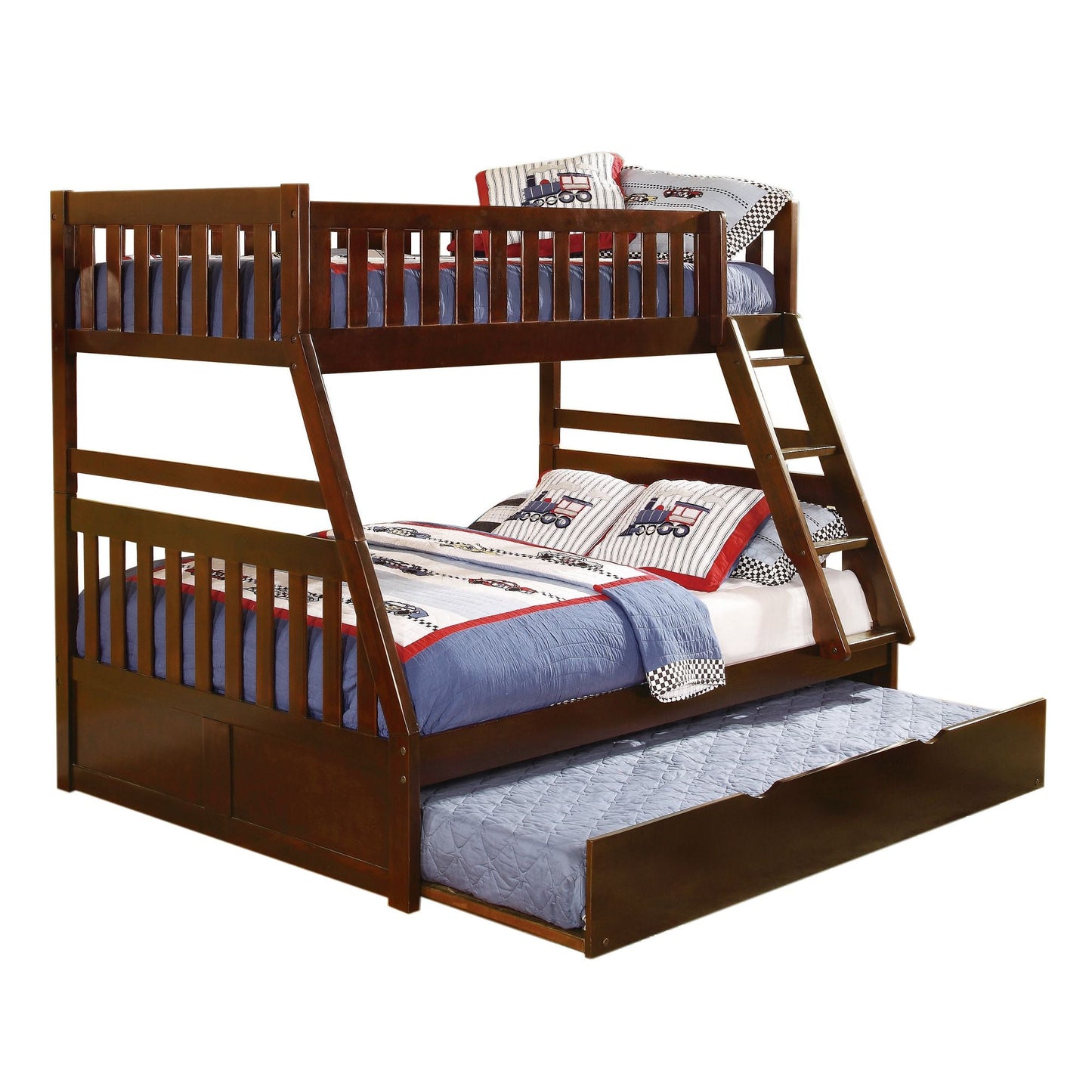 Shared Room Solution Twin Over Full Wood Bunk Bed with Twin Trundle, Espresso | Just Better Bunk Beds