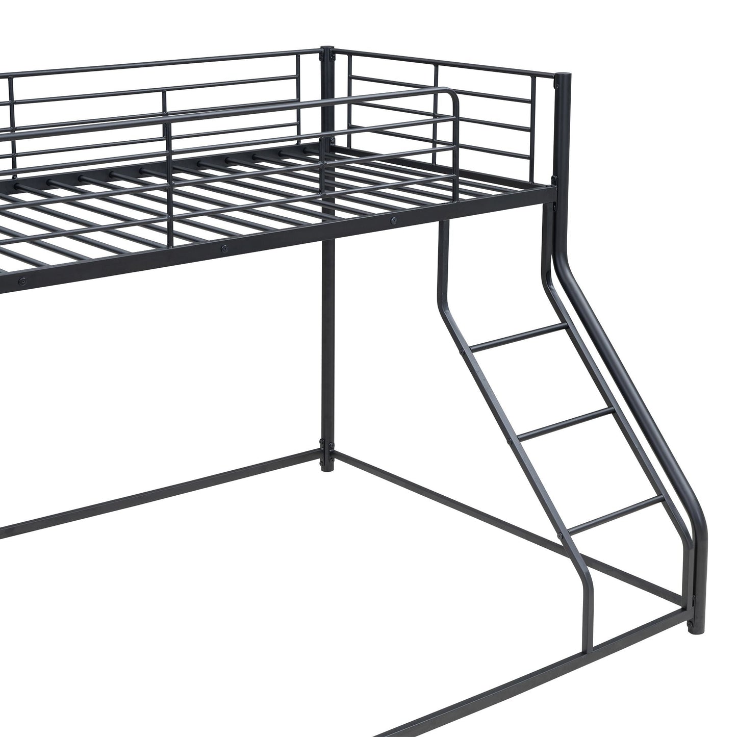 Space-Saving Twin XL Over Queen Metal Floor Bunk Bed, Black | Just Better Bunk Beds