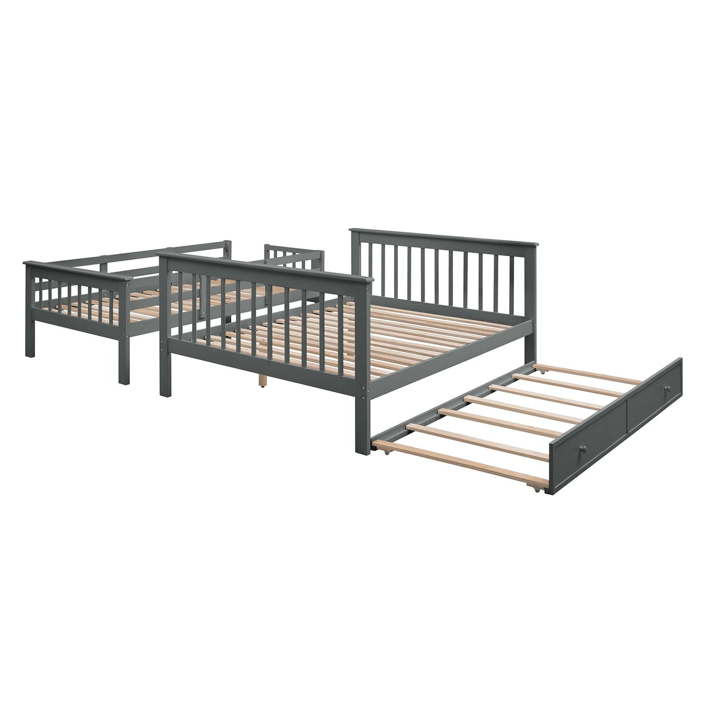 Stairway Twin-Over-Full Bunk Bed with Twin size Trundle,  Storage and Guard Rail for Bedroom,  Dorm,  for Adults,  Gray