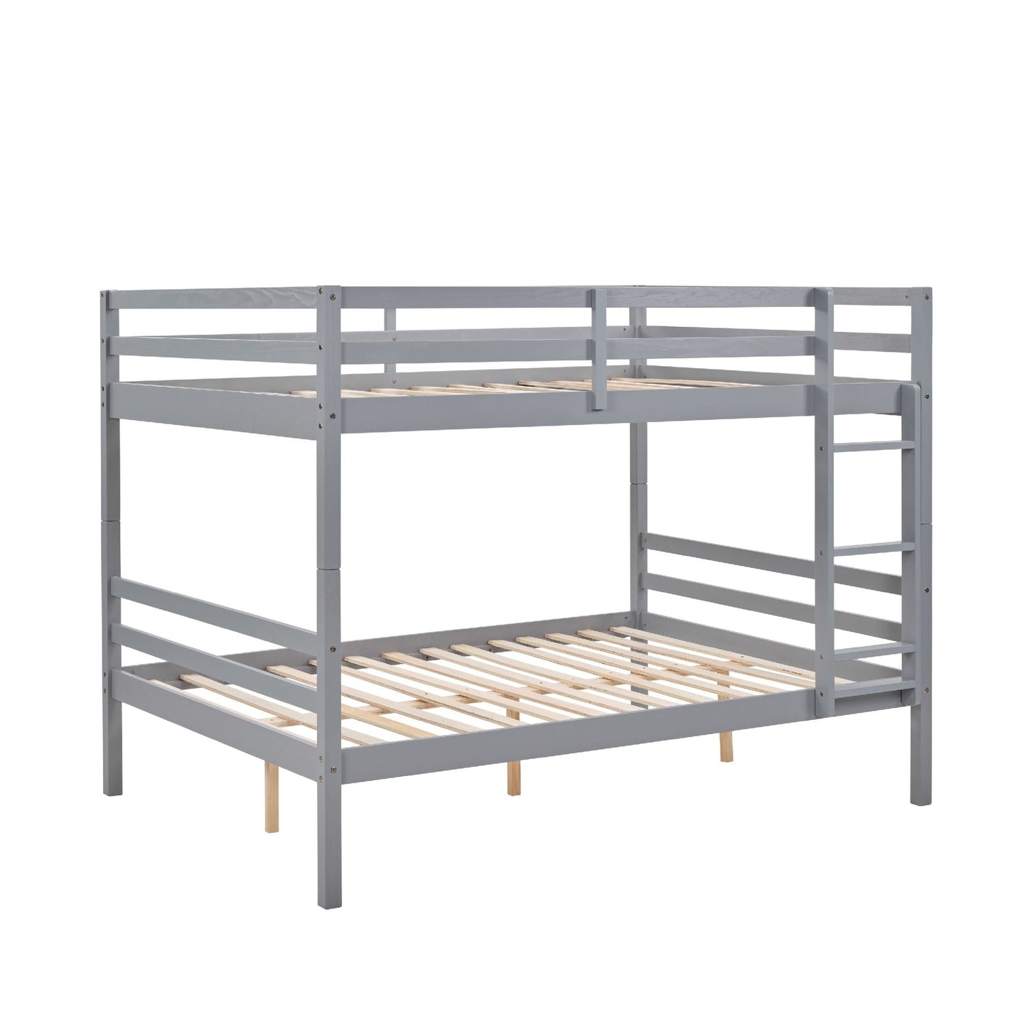 Space-Saving Full Over Full Wood Bunk Bed, Gray with Ladder and High Guardrail | Just Better Bunk Beds